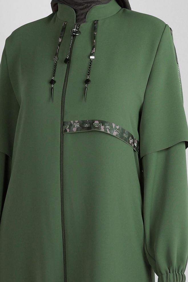 Vêtements hijab KAKI SURMANTEAU ZIPPÉ À NOUER 10741 - ALVİNA