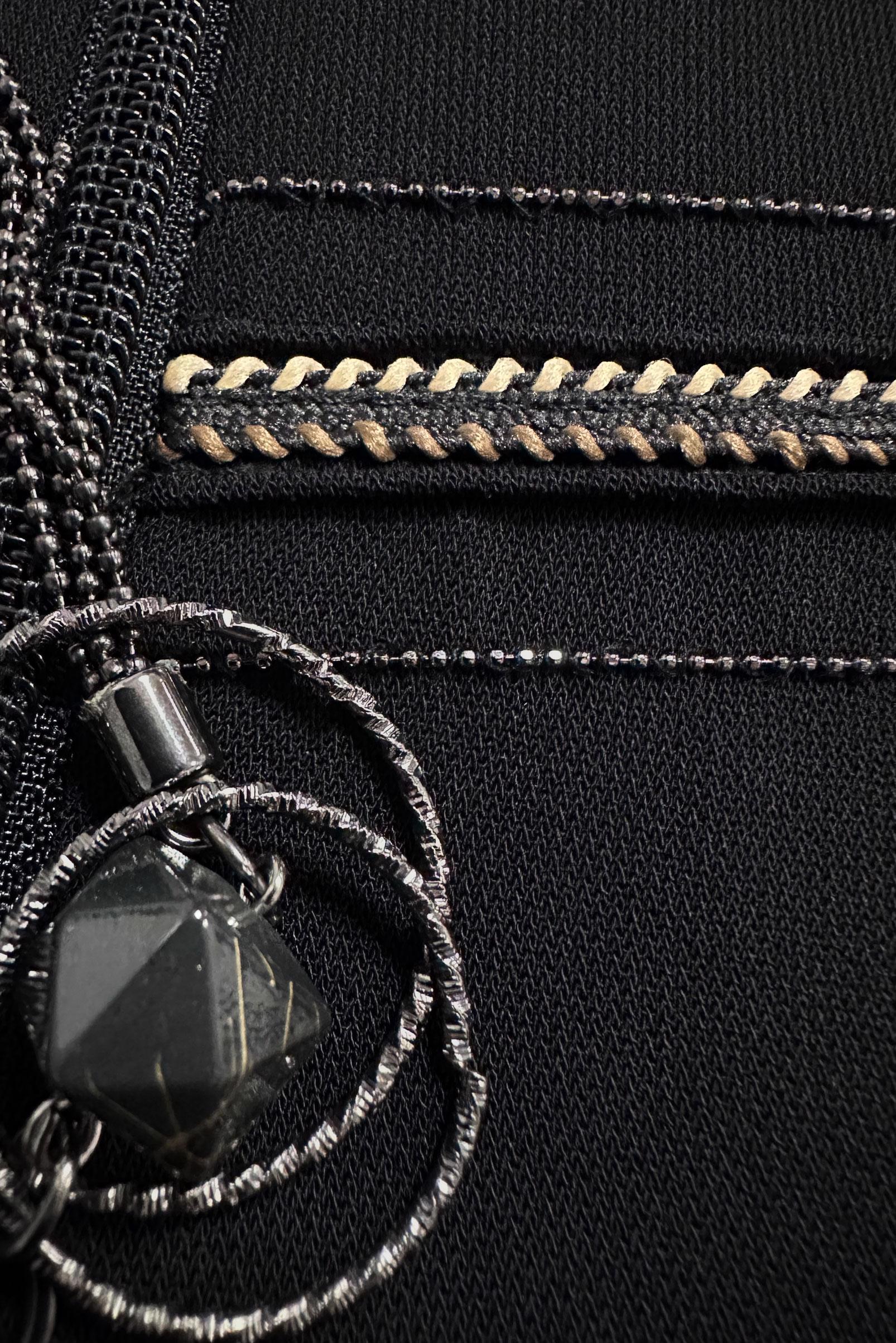 Vêtements hijab NOIR SURMANTEAU COL MANDARINE AVEC DÉTAIL FERMETURE ÉCLAIR 10742