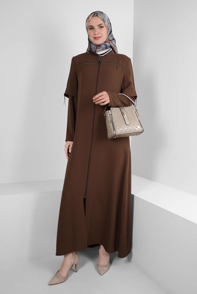 Vêtements hijab TABA SURMANTEAU COL MANDARINE AVEC DÉTAIL FERMETURE ÉCLAIR 10742 - ALVİNA
