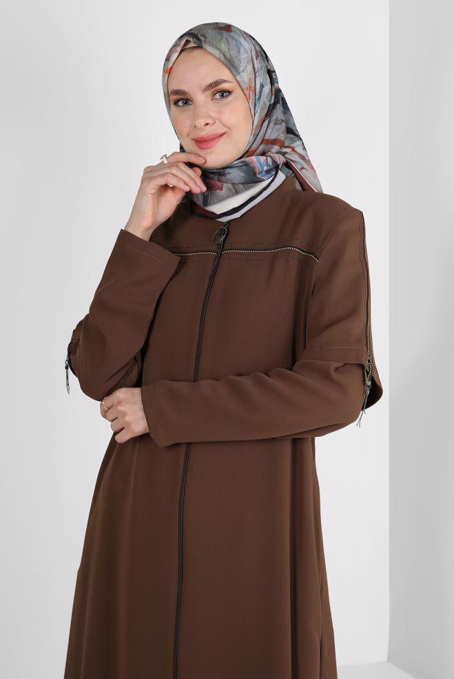 Vêtements hijab TABA SURMANTEAU COL MANDARINE AVEC DÉTAIL FERMETURE ÉCLAIR 10742 - ALVİNA