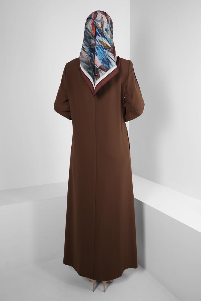 Vêtements hijab TABA SURMANTEAU COL MANDARINE AVEC DÉTAIL FERMETURE ÉCLAIR 10742 - ALVİNA