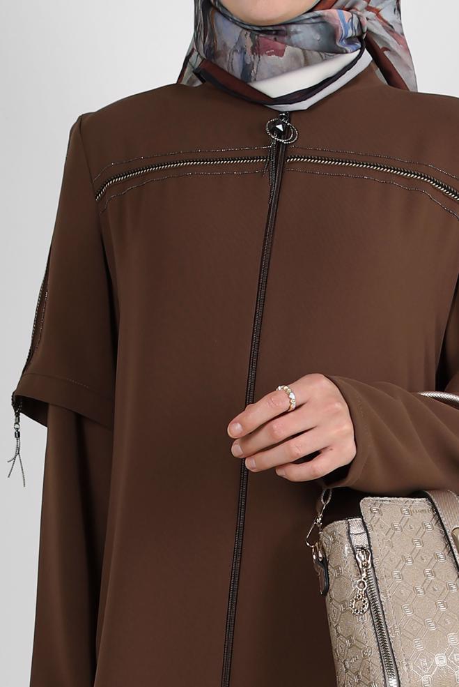 Vêtements hijab TABA SURMANTEAU COL MANDARINE AVEC DÉTAIL FERMETURE ÉCLAIR 10742 - ALVİNA