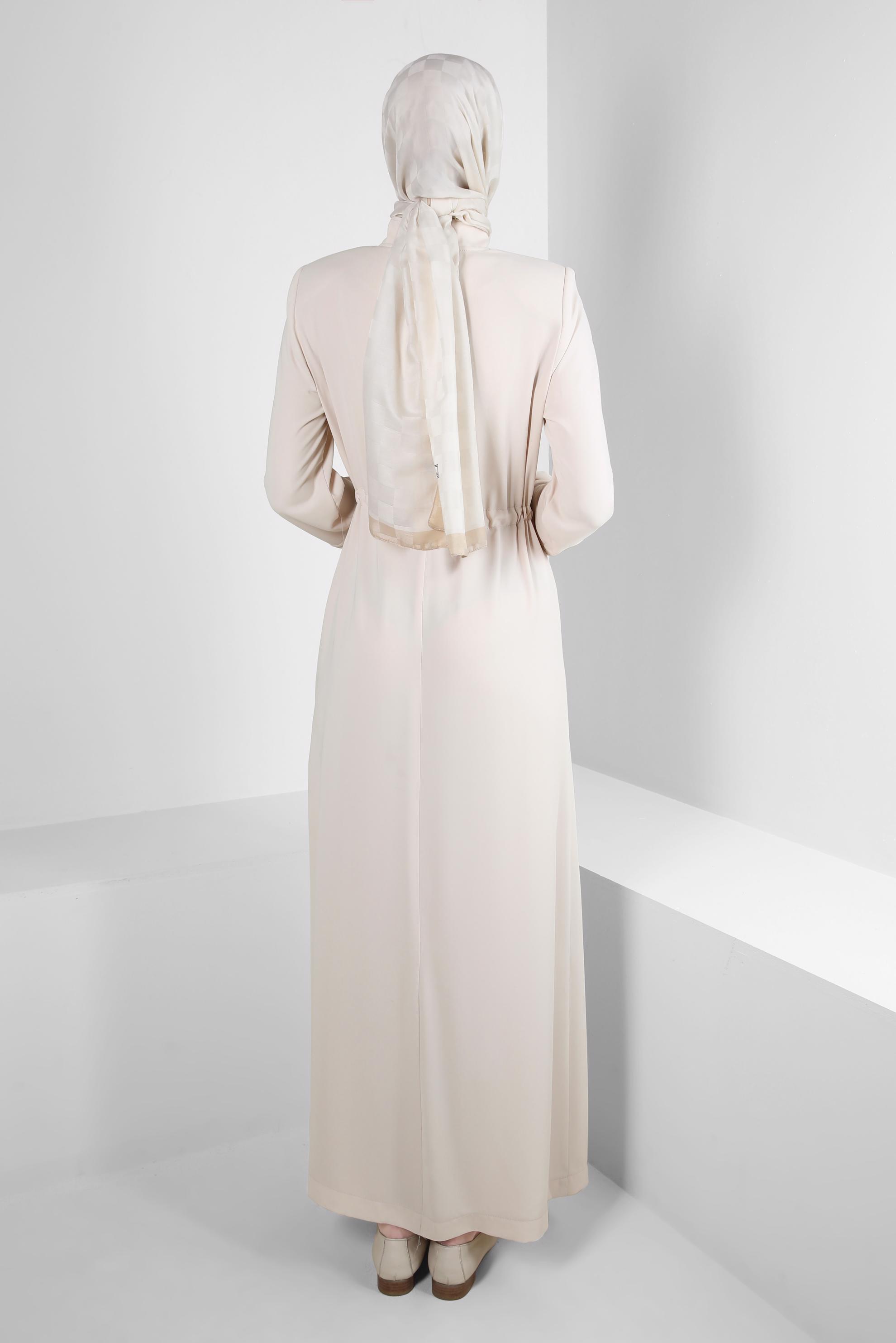 Hijab clothing BEIGE SMOCKING WAIST TOPCOAT WITH GEM DETAIL 10761