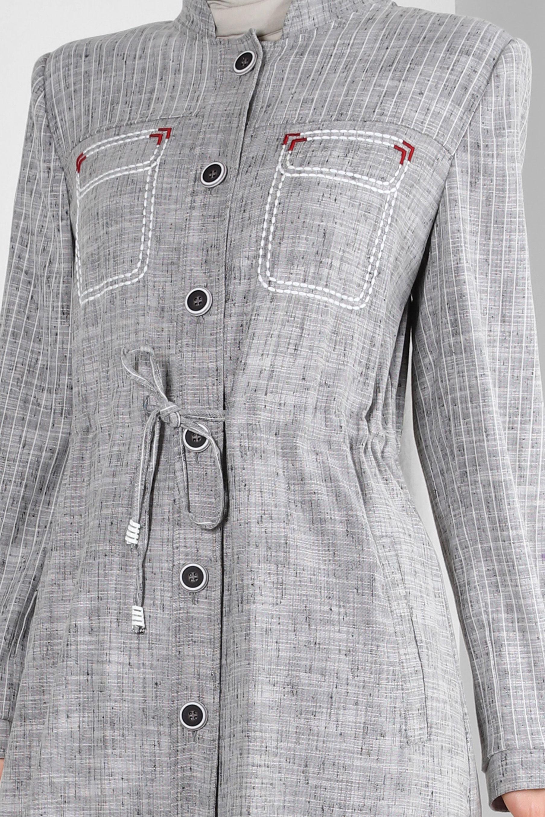 Hijab clothing BLACK SMOCKING WAIST OVERCOAT WITH BUTTONS 10766