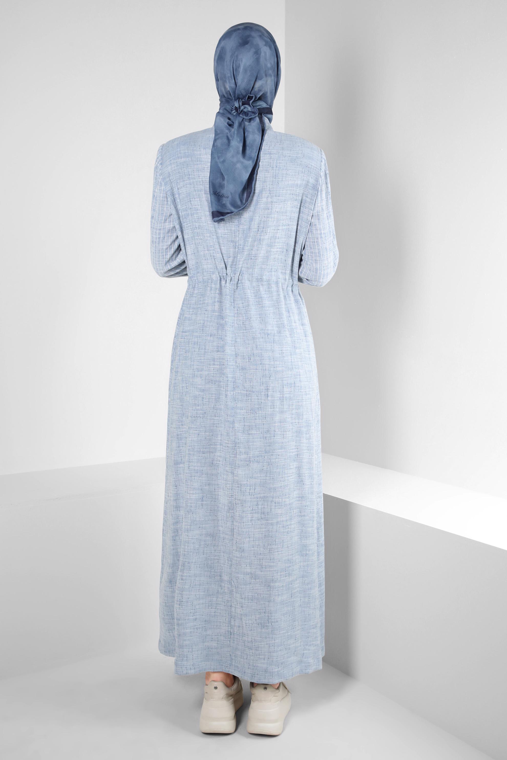 Vêtements hijab BLEU MARINE MANTEAU TAILLE SMOCK AVEC BOUTONS 10766