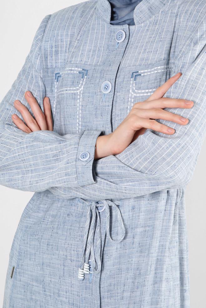 Tesettür giyim LACİVERT BELİ BÜZGÜLÜ DÜĞMELİ PARDESÜ 10766 - ALVİNA