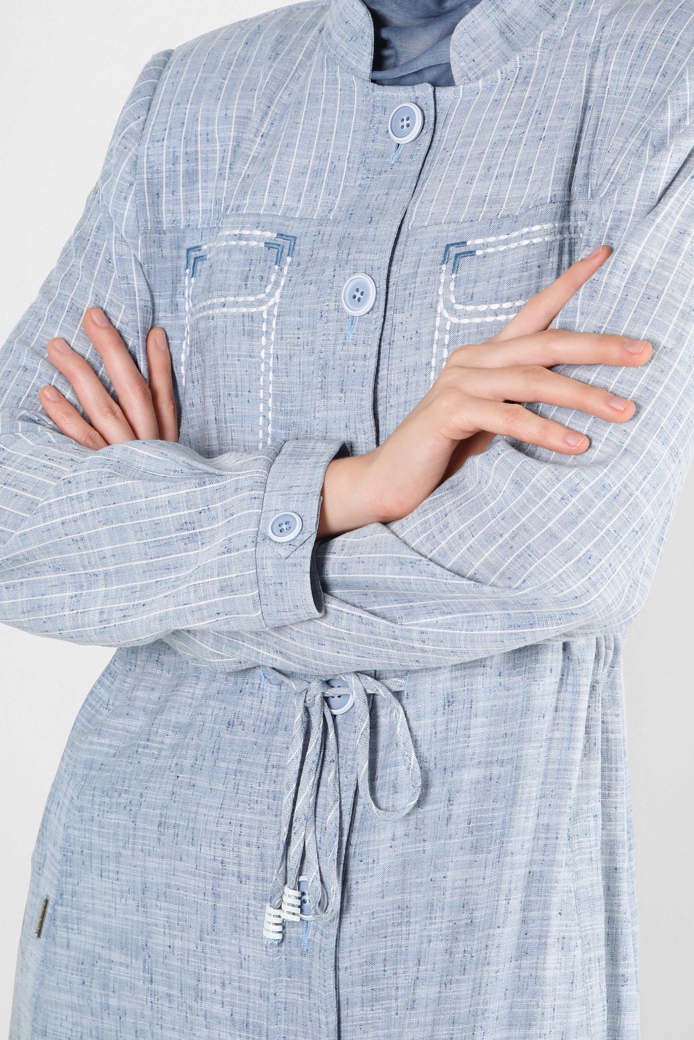 Vêtements hijab BLEU MARINE MANTEAU TAILLE SMOCK AVEC BOUTONS 10766