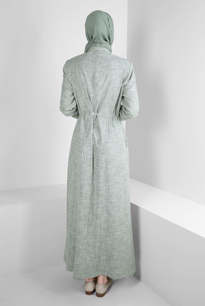 Vêtements hijab VERT SURMANTEAU À RAYURES AVEC NŒUD 10768 - ALVİNA