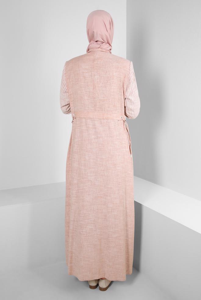 Hijab clothing POWDER MANDARİN COLLAR EYELET DETAIL TOPCOAT 10775 - ALVİNA