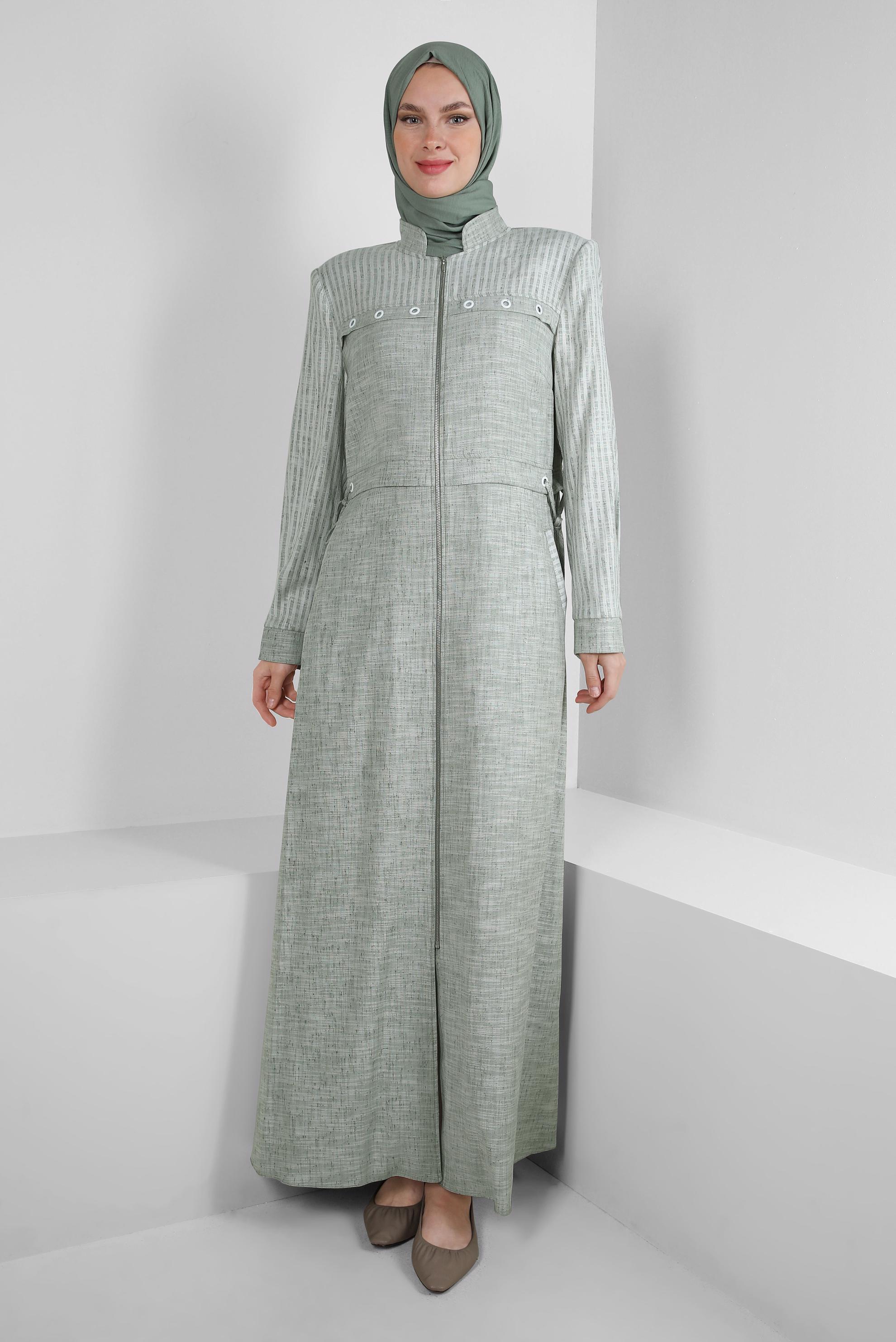 Vêtements hijab VERT COL MANDARİN DÉTAIL ŒILLET FINITION 10775