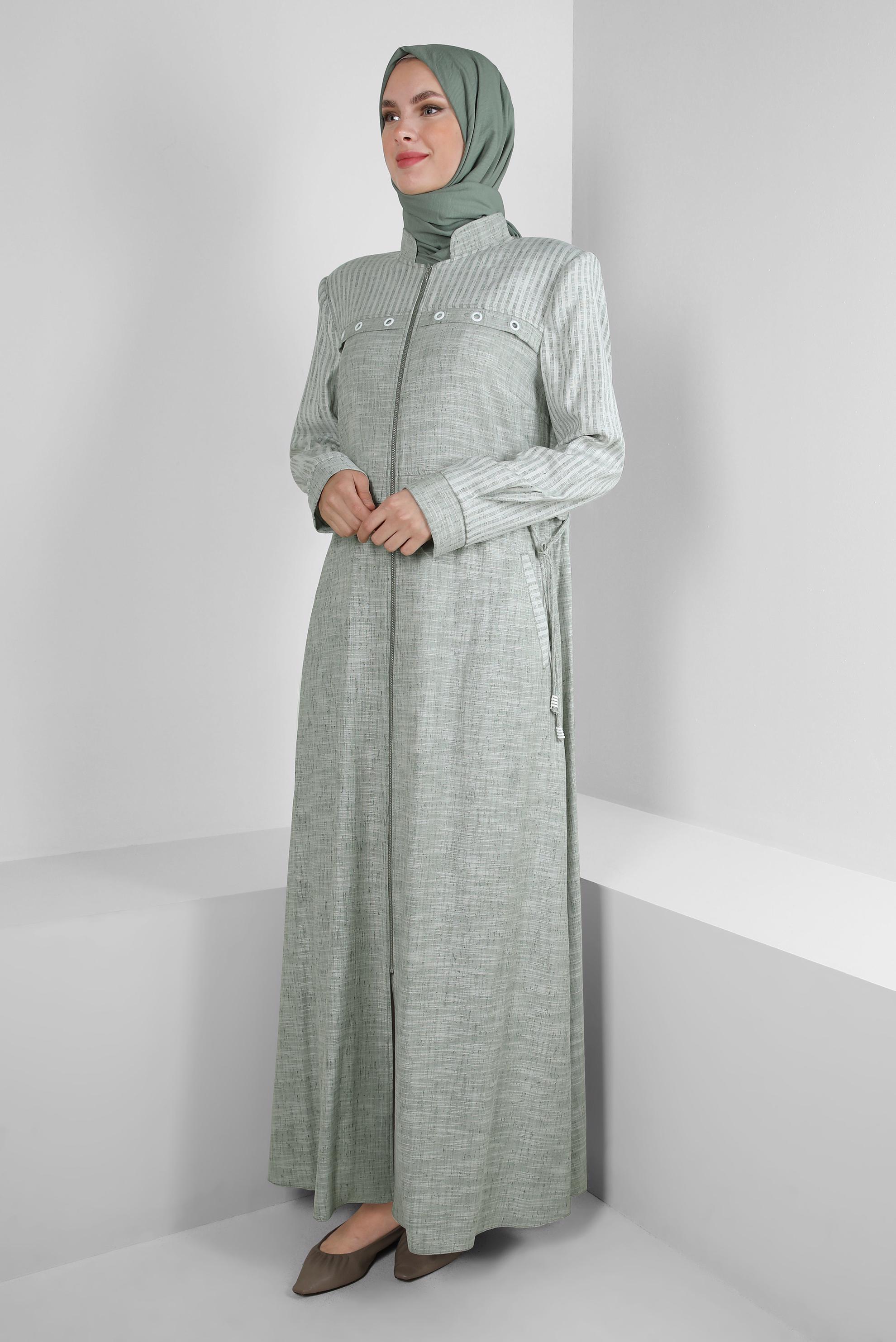 Vêtements hijab VERT COL MANDARİN DÉTAIL ŒILLET FINITION 10775