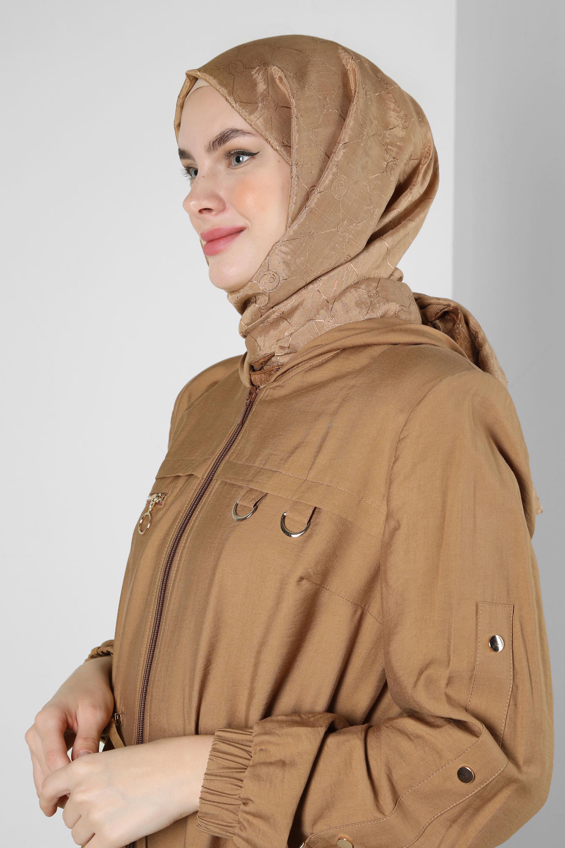 Tesettür giyim KAHVE ALVİNA PAMUK FLOŞ ŞAL 8242 