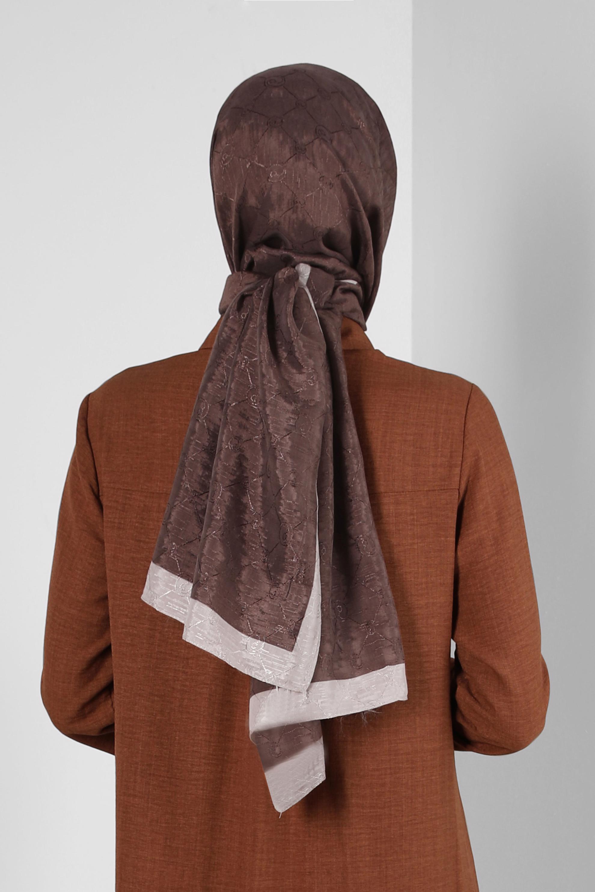 Tesettür giyim KAHVE ALVİNA PAMUK FLOŞ ŞAL 8242 