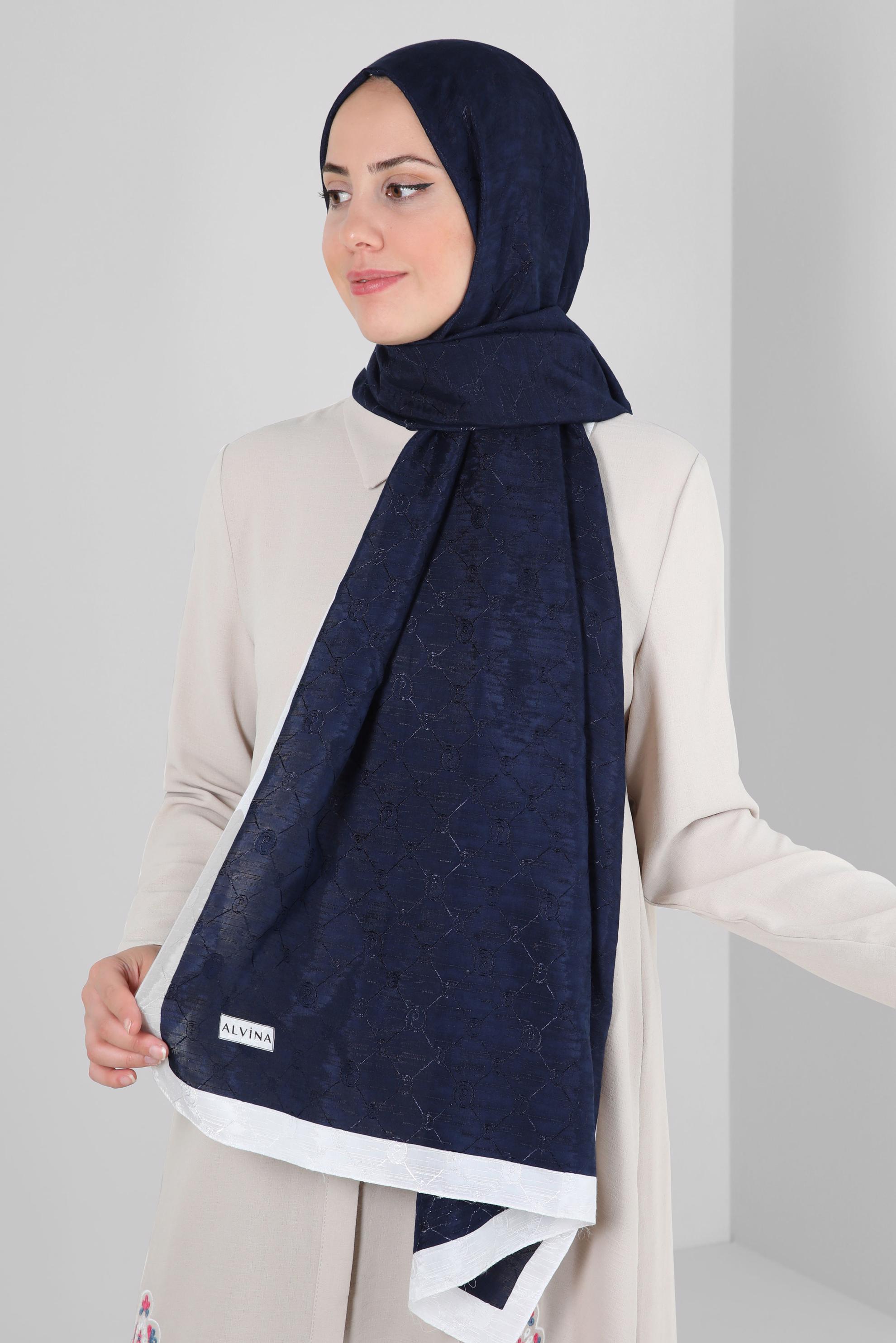 Tesettür giyim LACİVERT ALVİNA PAMUK FLOŞ ŞAL 8242 