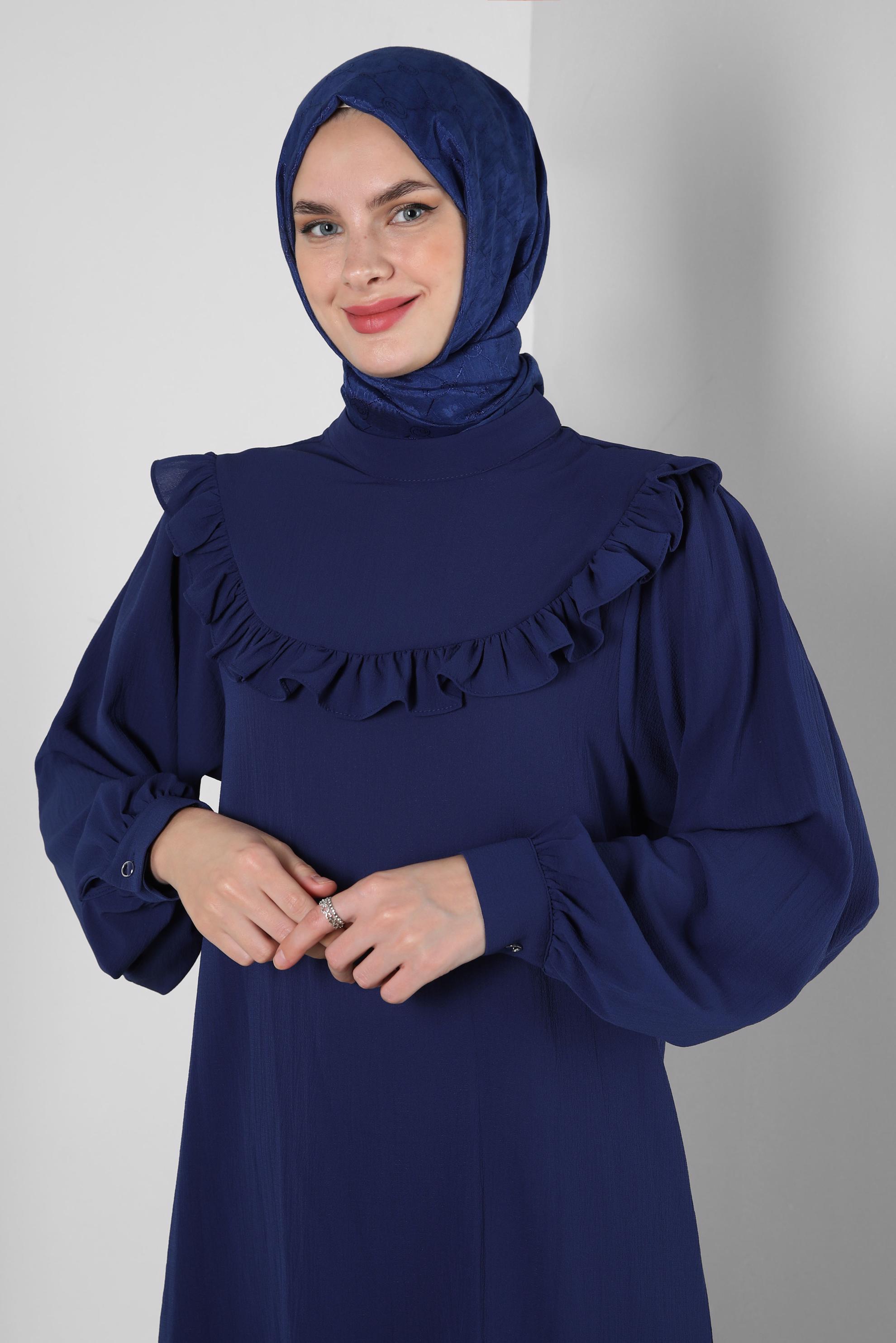 Tesettür giyim LACİVERT ALVİNA PAMUK FLOŞ ŞAL 8242 