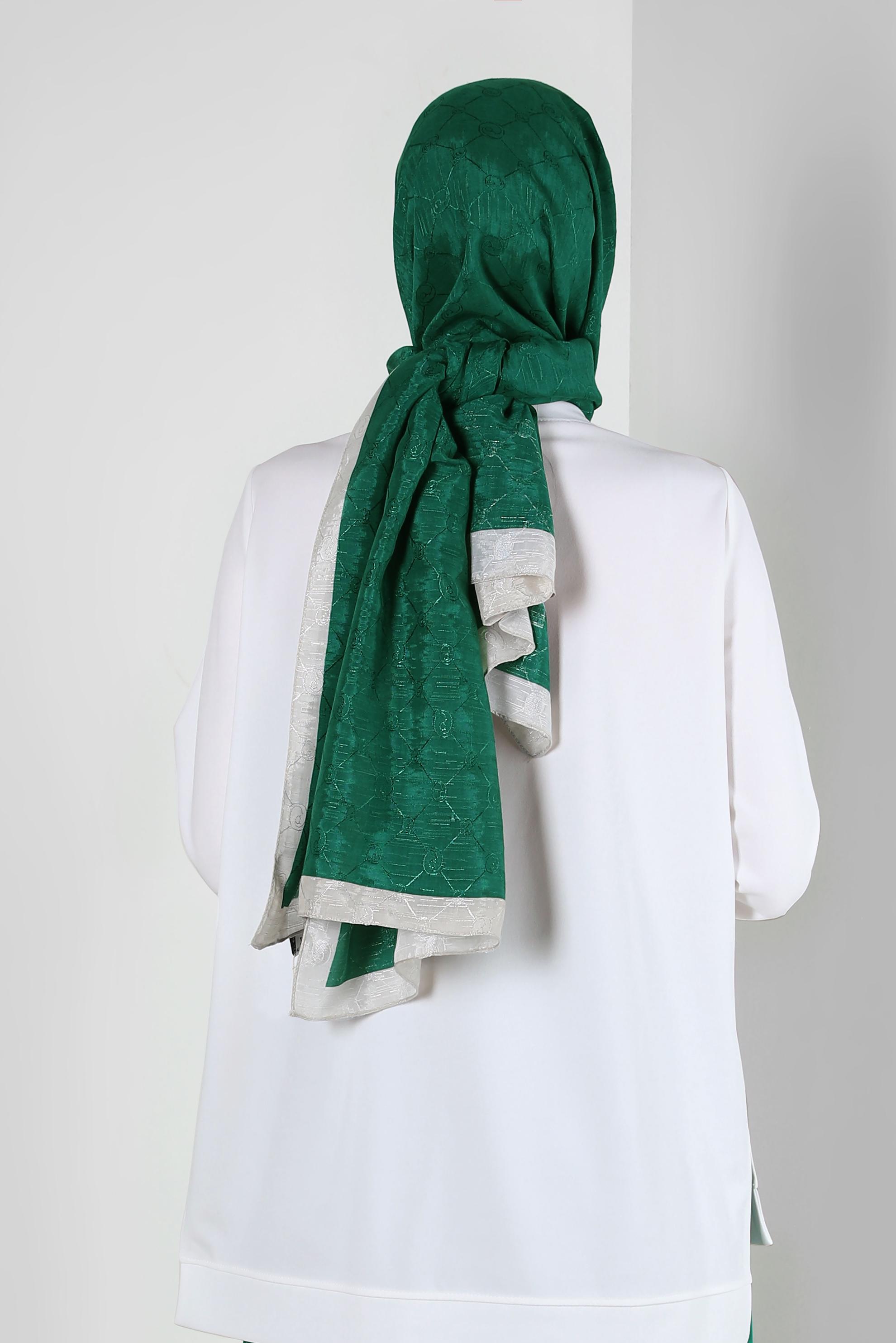 Tesettür giyim YEŞİL ALVİNA PAMUK FLOŞ ŞAL 8242 