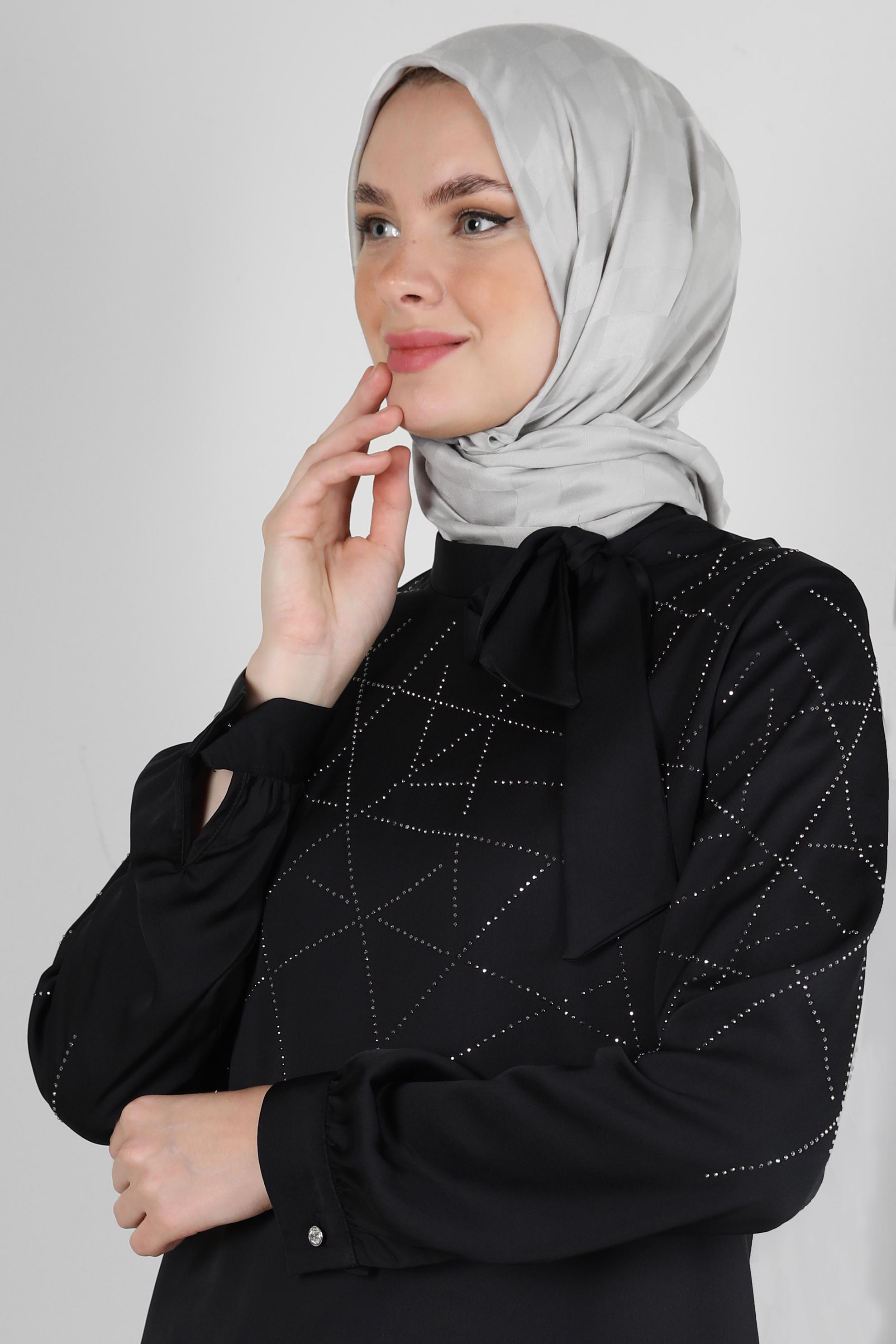 Tesettür giyim GRİ ALVİNA DAMA DESEN PAMUK ŞAL 8243