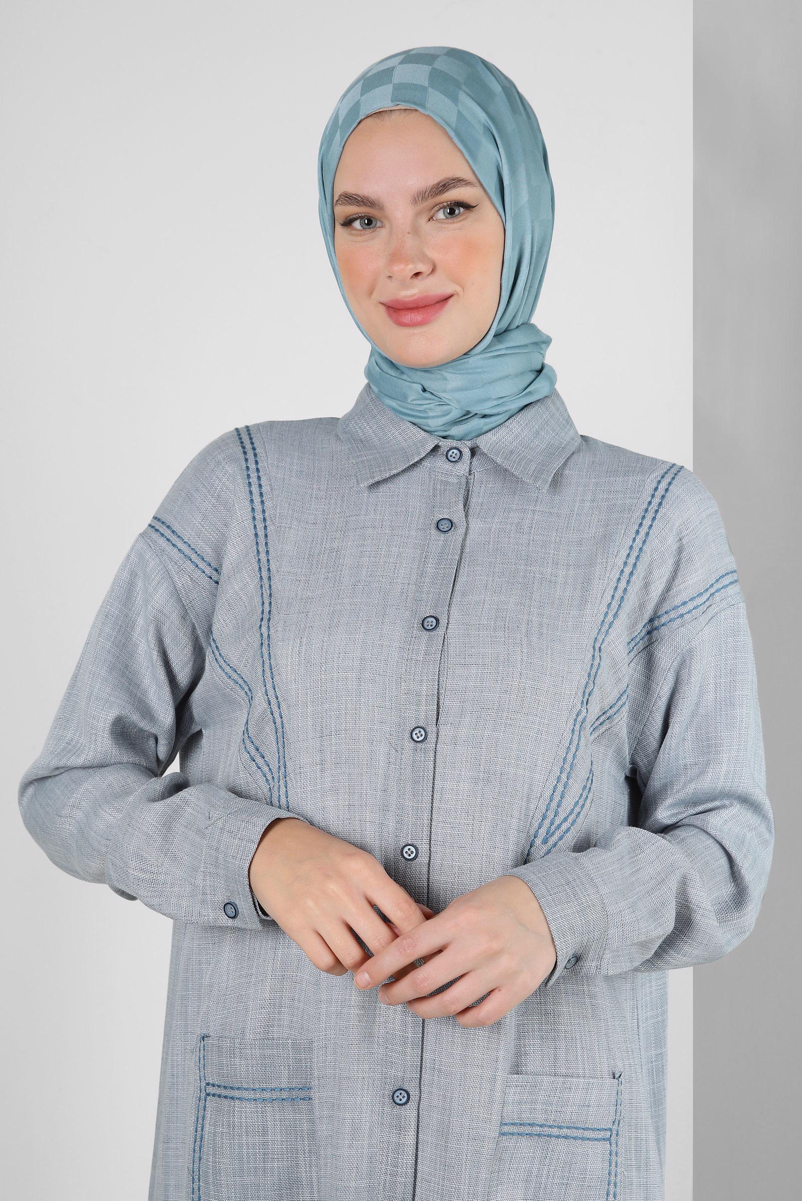 Tesettür giyim MAVİ ALVİNA DAMA DESEN PAMUK ŞAL 8243