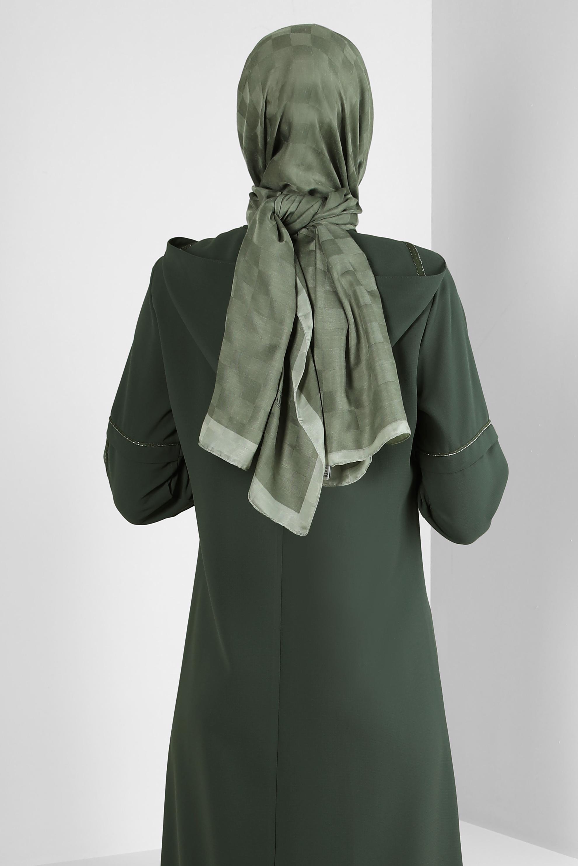 Tesettür giyim HAKİ ALVİNA DAMA DESEN PAMUK ŞAL 8243