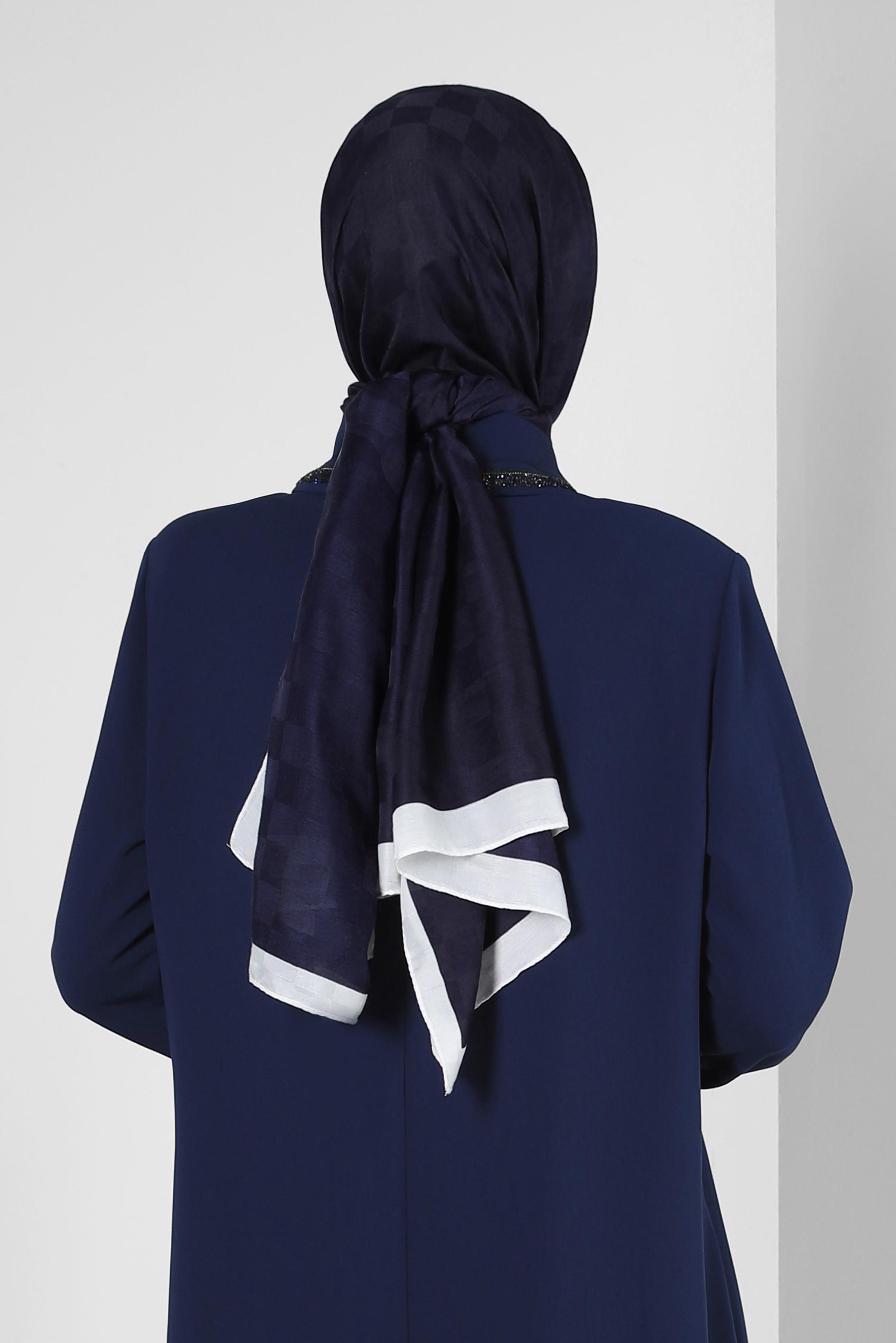 Tesettür giyim LACİVERT ALVİNA DAMA DESEN PAMUK ŞAL 8243