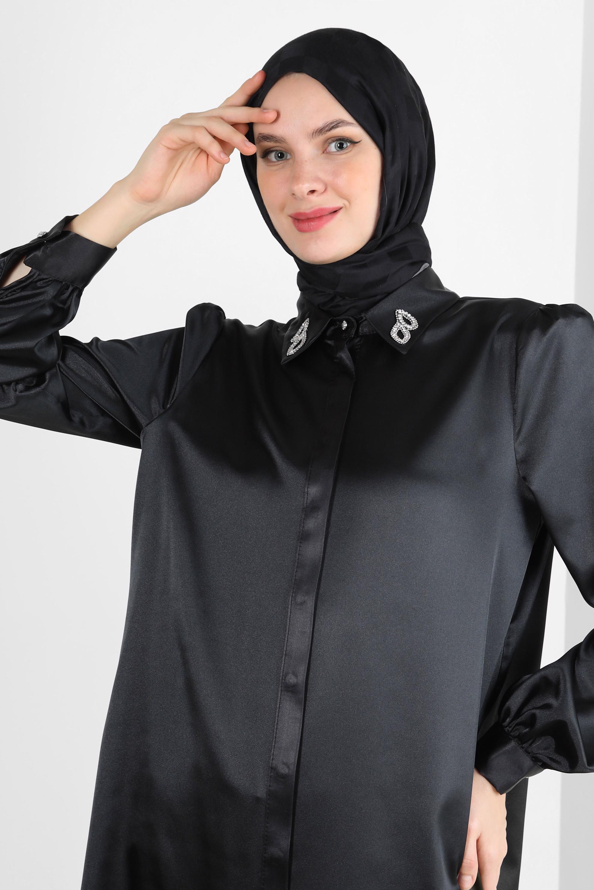 Tesettür giyim SİYAH ALVİNA DAMA DESEN PAMUK ŞAL 8243