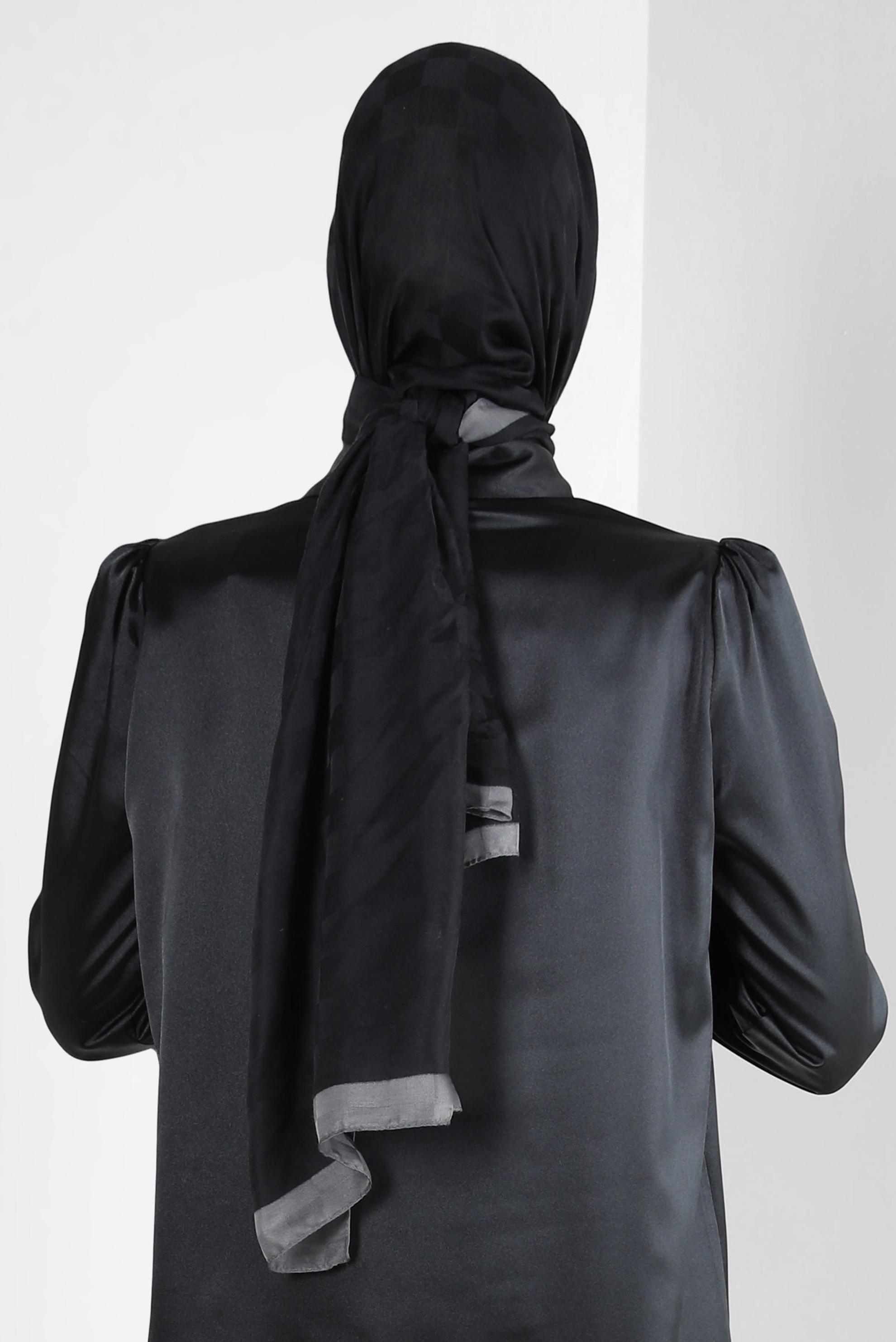 Tesettür giyim SİYAH ALVİNA DAMA DESEN PAMUK ŞAL 8243