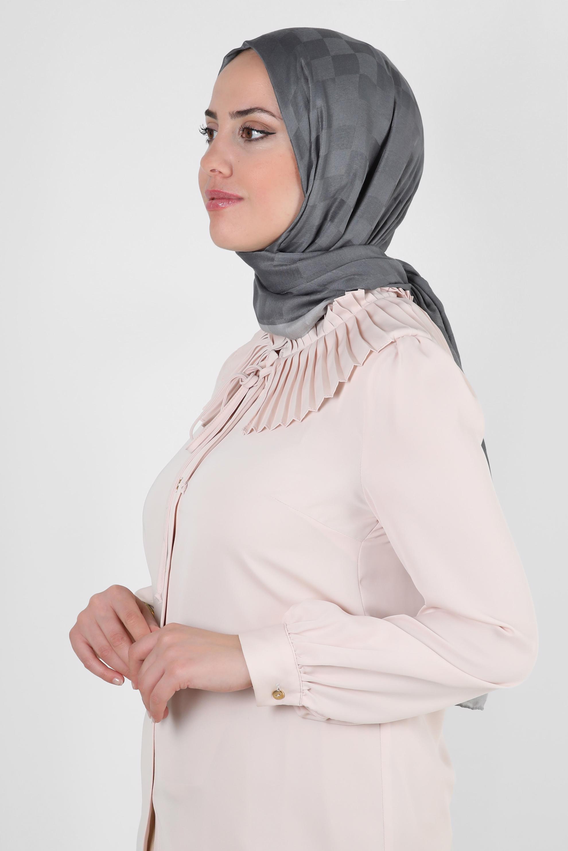 Tesettür giyim GRİ ALVİNA DAMA DESEN PAMUK ŞAL 8243