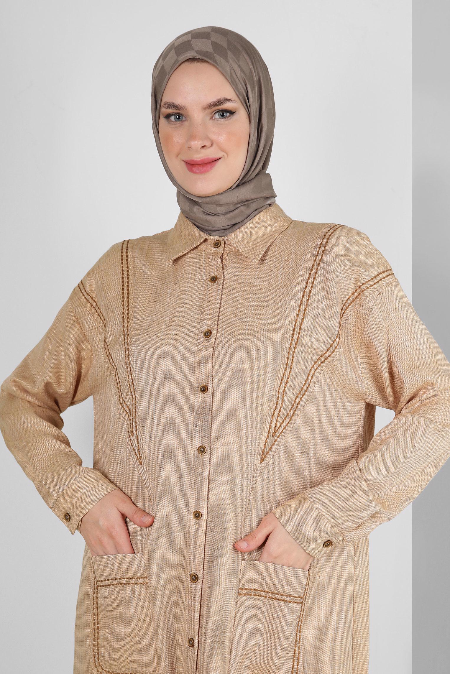 Tesettür giyim VİZON ALVİNA DAMA DESEN PAMUK ŞAL 8243