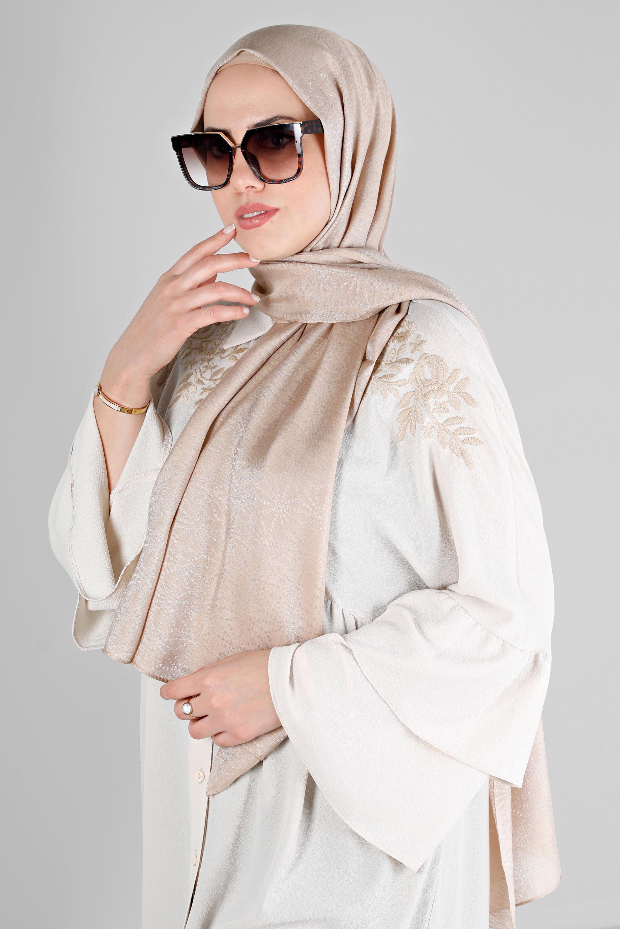 Tesettür giyim BEJ ALVİNA GEOMETRİK DESEN ABİYE ŞAL 8223