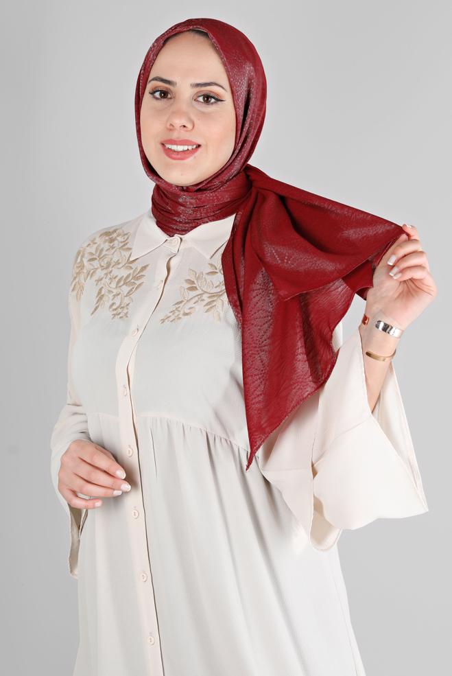 Vêtements hijab ROUGE BORDEAUX ALVINA CHÂLE MOTIF GÉOMÉTRIQUE 8223 - ALVİNA