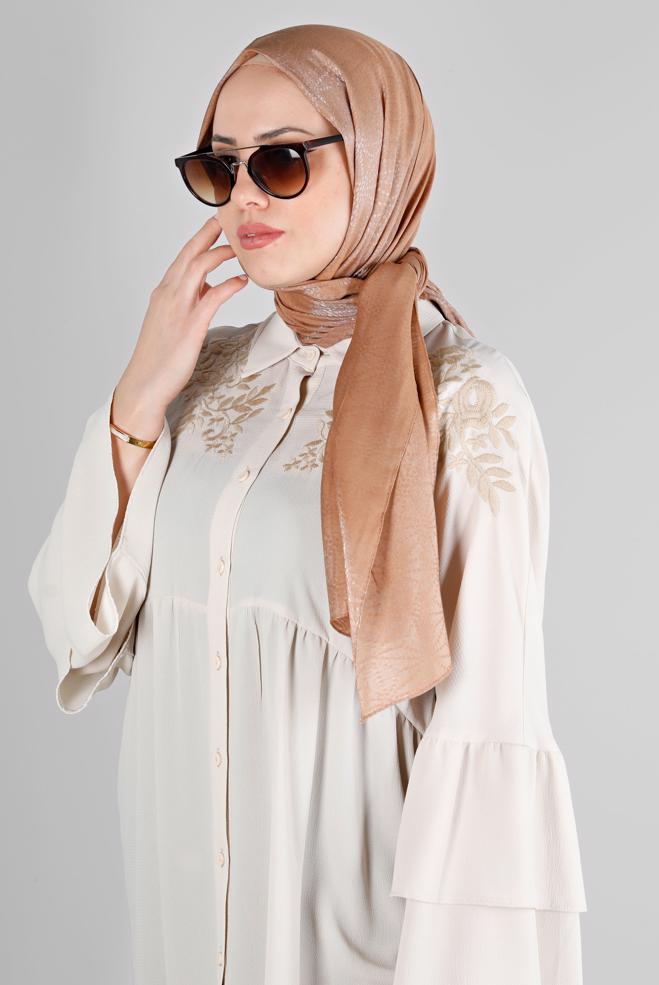 Vêtements hijab BRUN ALVINA CHÂLE MOTIF GÉOMÉTRIQUE 8223 - ALVİNA