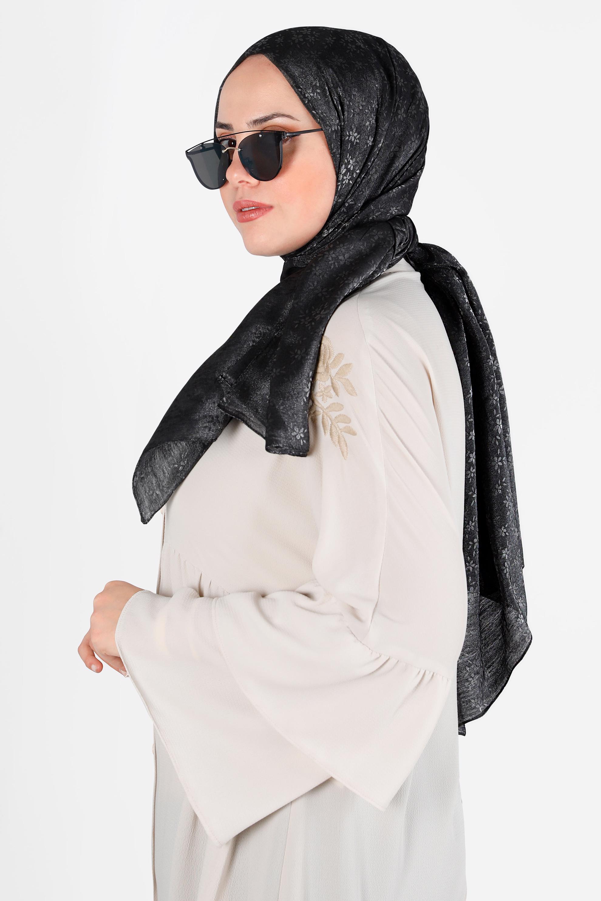 Tesettür giyim SİYAH ALVİNA ÇİÇEK DESEN ABİYE ŞAL 8224 