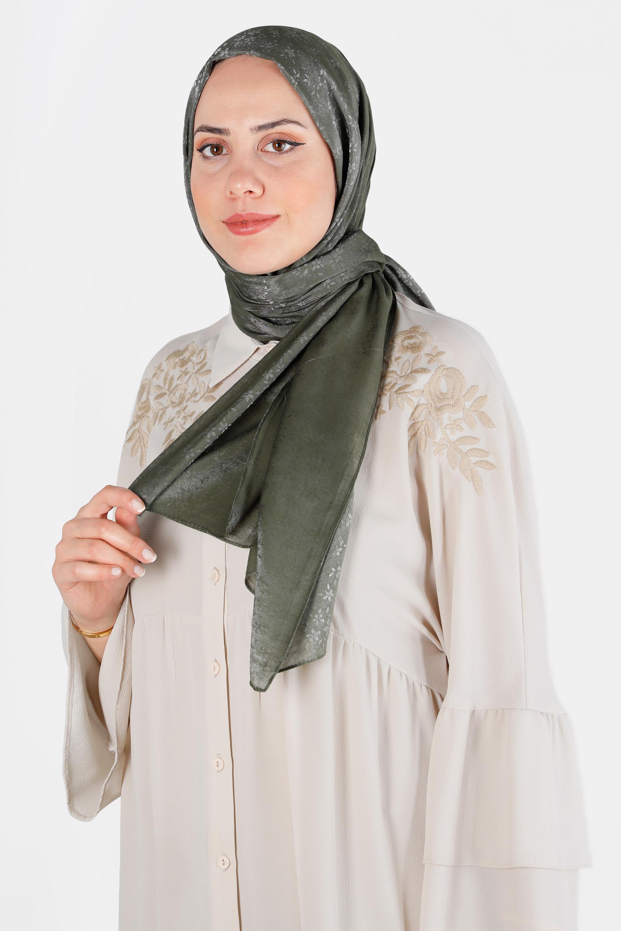 Tesettür giyim HAKİ ALVİNA ÇİÇEK DESEN ABİYE ŞAL 8224 