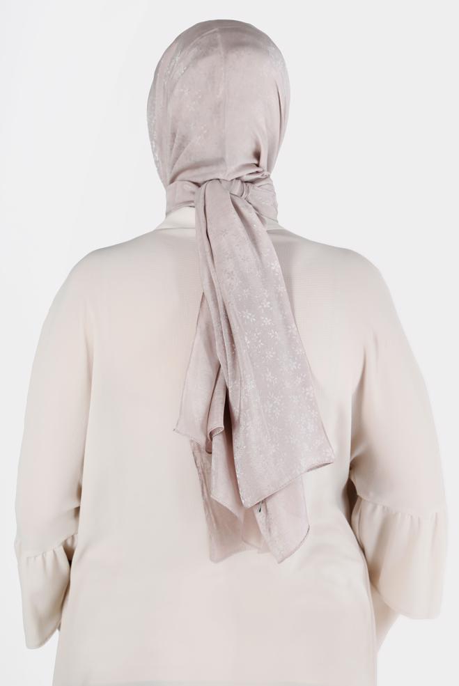 Hijab clothing BEIGE  ALVİNA FLOWER PATTERN GLITTERED SHAWL 8224 - ALVİNA