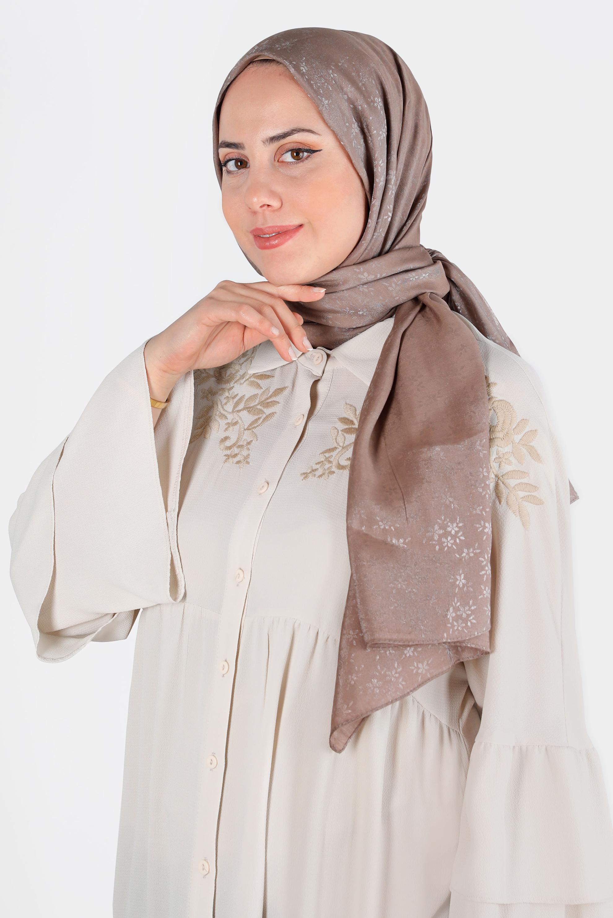 Tesettür giyim VİZON ALVİNA ÇİÇEK DESEN ABİYE ŞAL 8224 