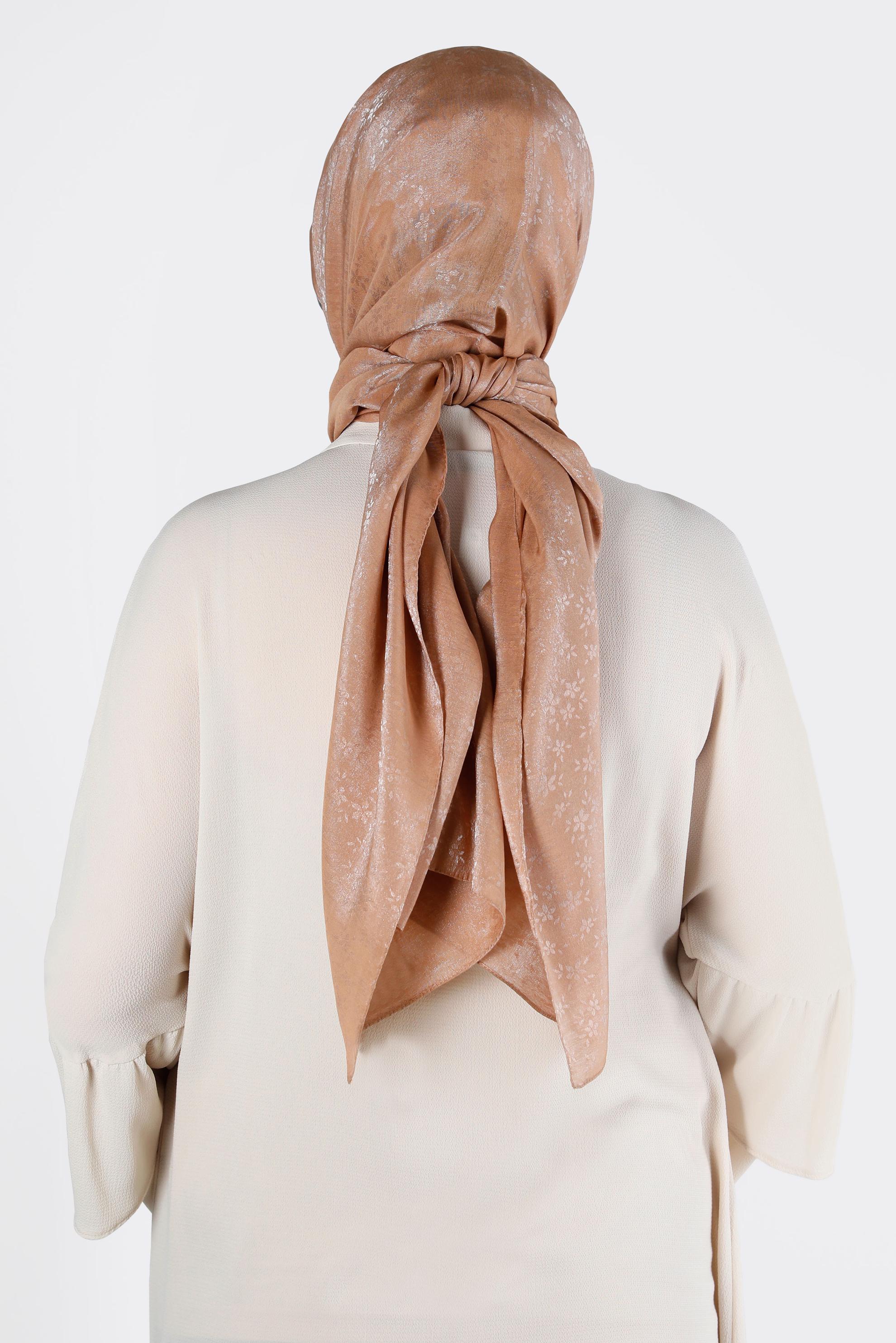 Tesettür giyim KAHVE ALVİNA ÇİÇEK DESEN ABİYE ŞAL 8224 