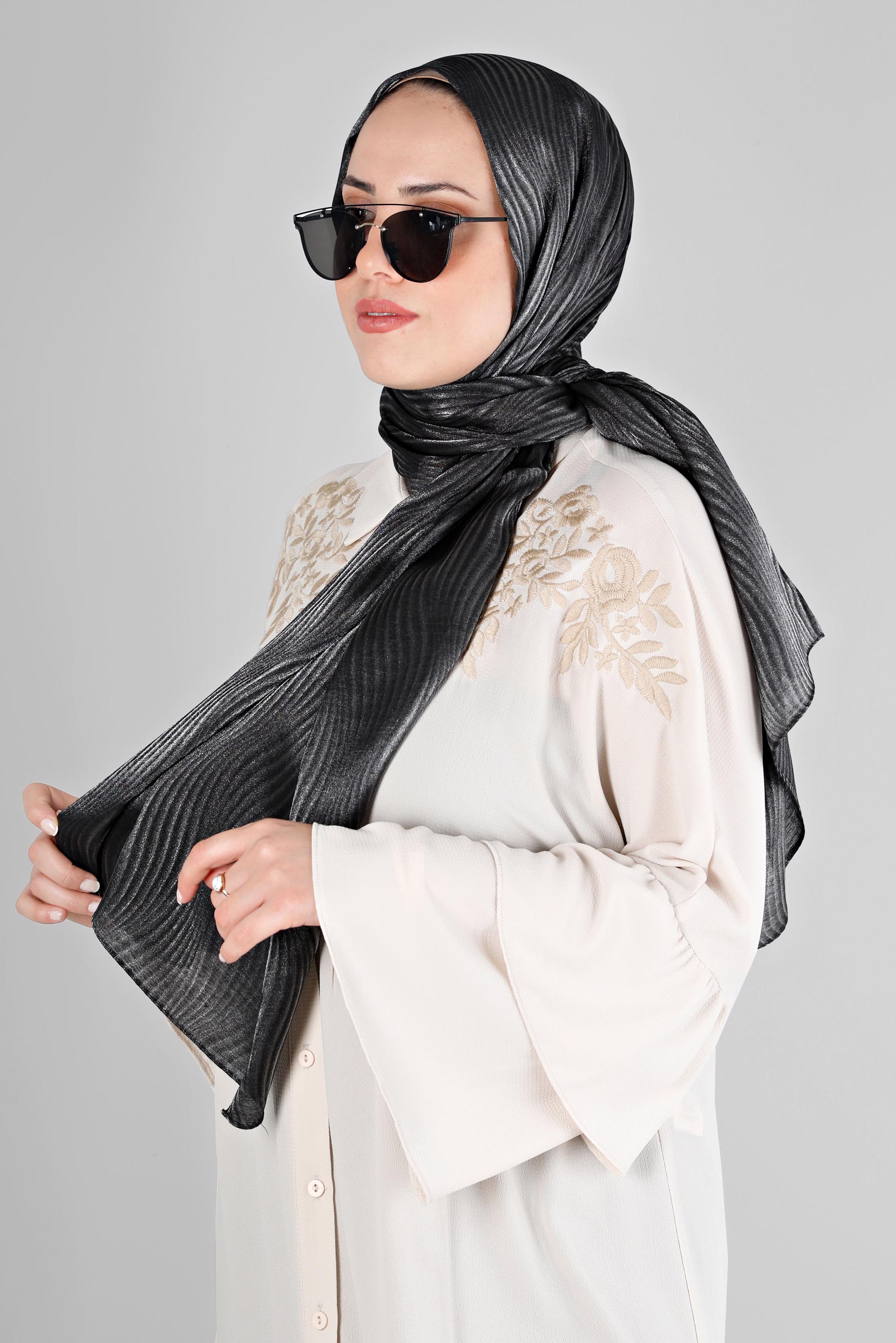 Tesettür giyim SİYAH ALVİNA DALGA DESEN ABİYE ŞAL 8225 