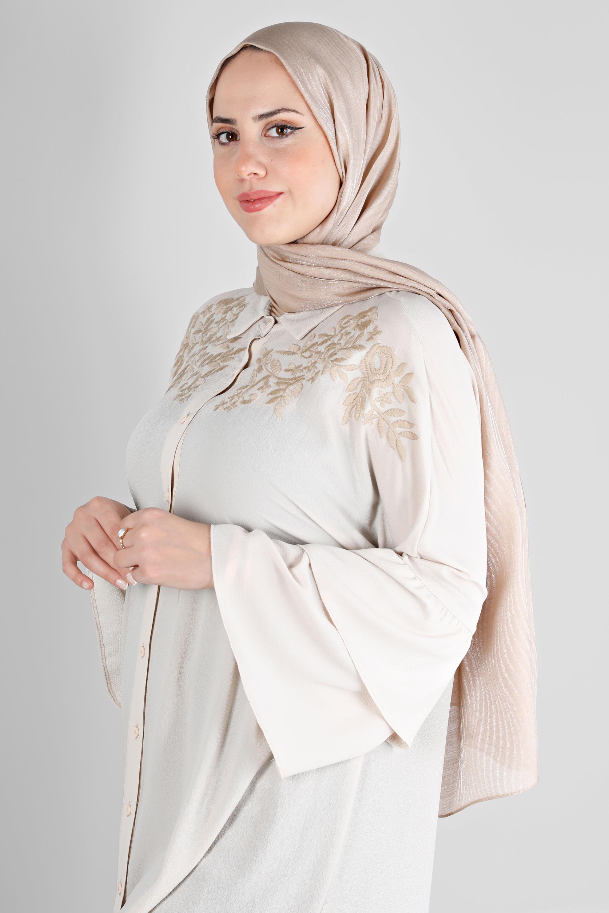 Tesettür giyim BEJ ALVİNA DALGA DESEN ABİYE ŞAL 8225 