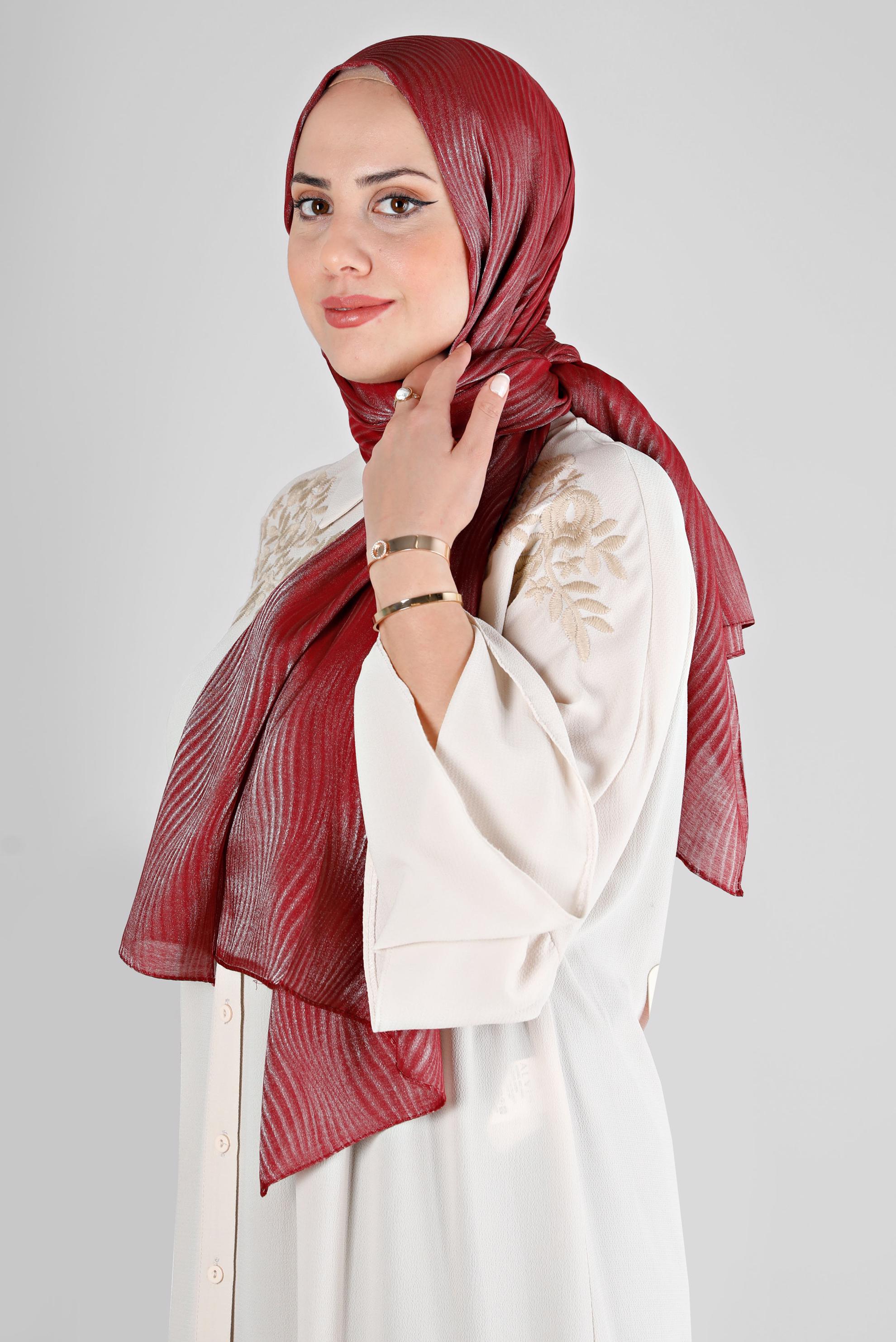 Vêtements hijab ROUGE BORDEAUX ÉCHARPE À PAILLETTES ALVİNA 8225