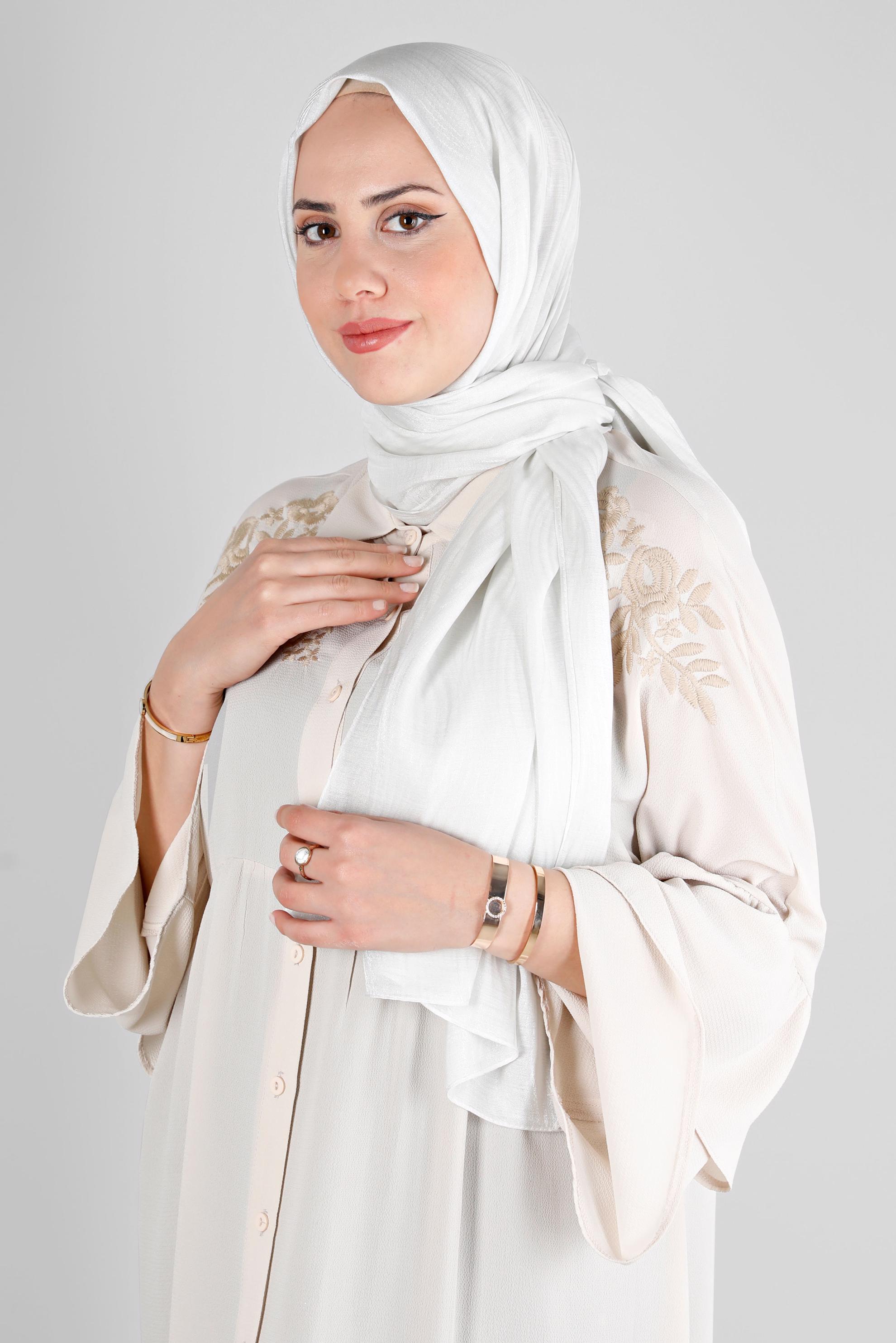 Tesettür giyim EKRU ALVİNA DALGA DESEN ABİYE ŞAL 8225 