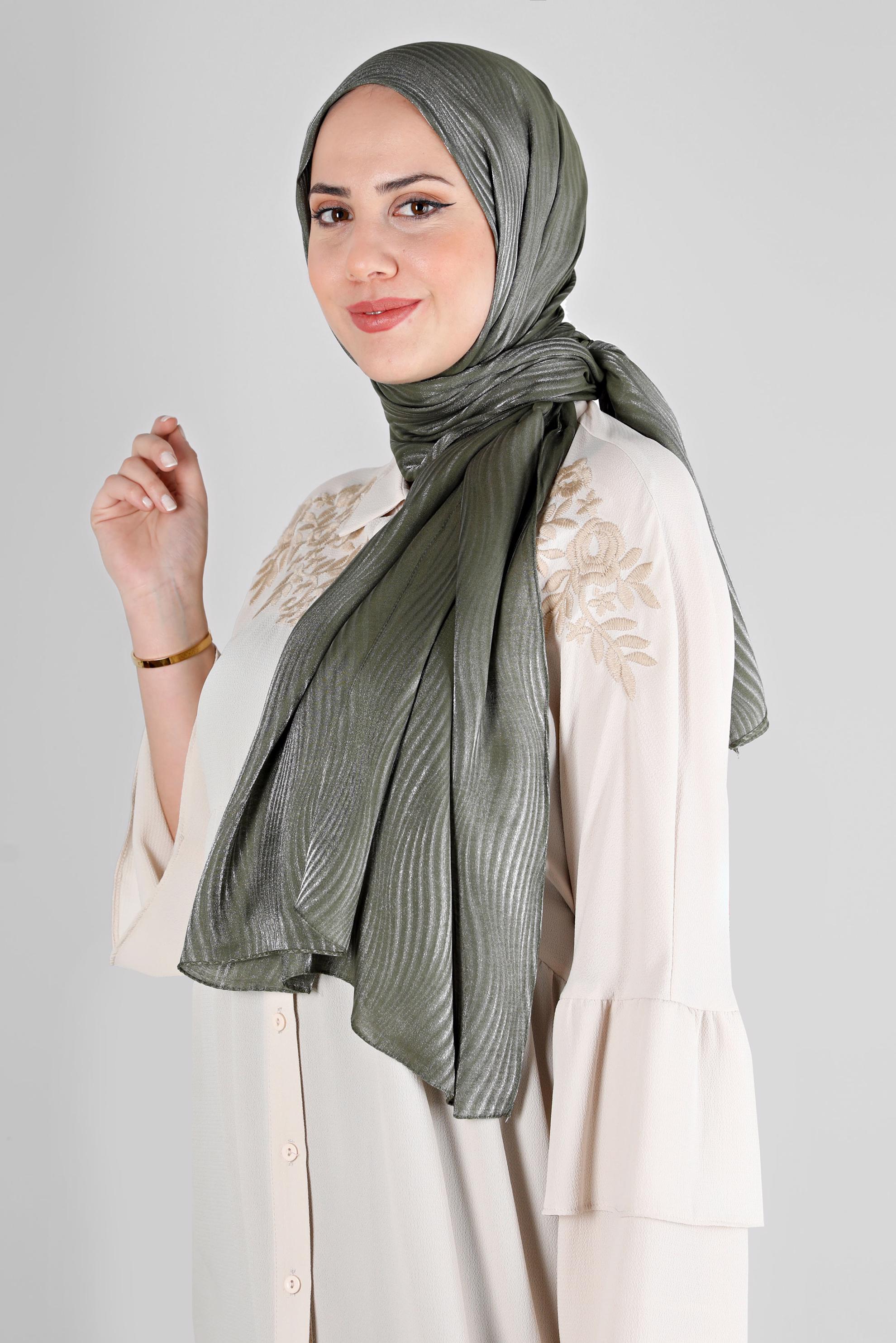 Tesettür giyim HAKİ ALVİNA DALGA DESEN ABİYE ŞAL 8225 