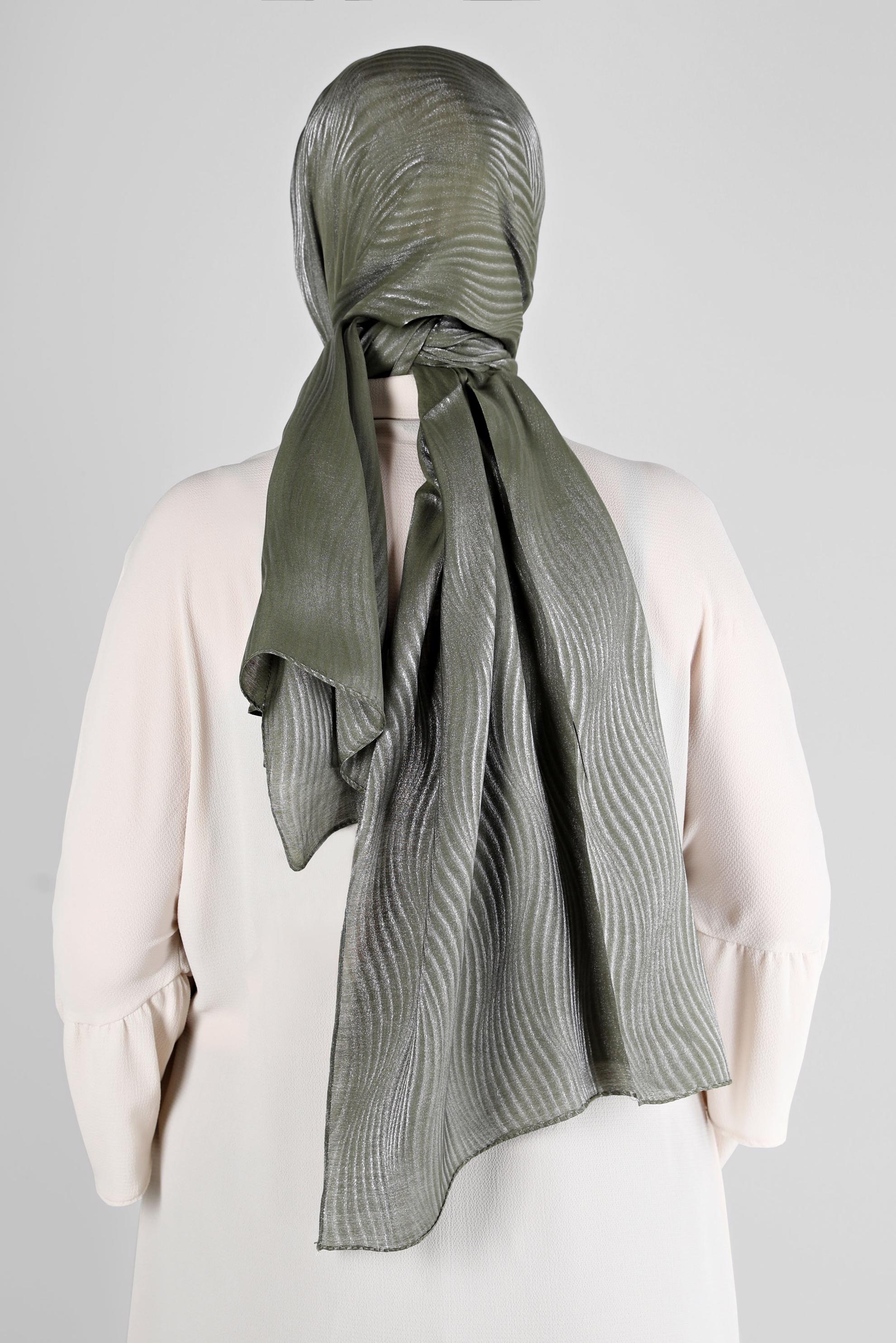 Tesettür giyim HAKİ ALVİNA DALGA DESEN ABİYE ŞAL 8225 