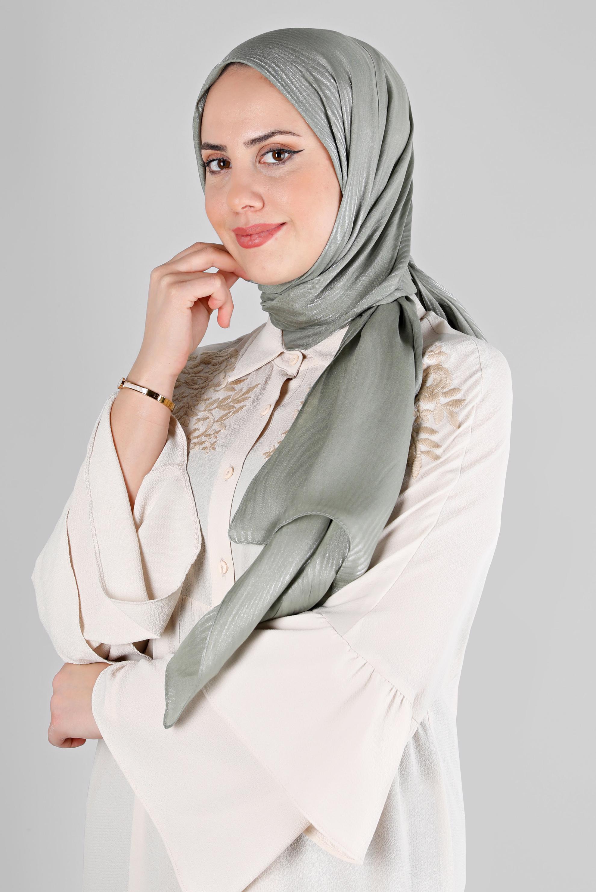 Tesettür giyim YEŞİL ALVİNA DALGA DESEN ABİYE ŞAL 8225 