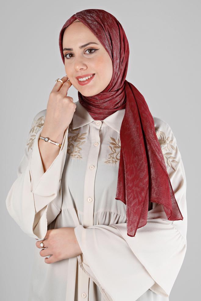 Vêtements hijab ROUGE BORDEAUX CHÂLE DE SOIRÉE MOTIF LÉOPARD ALVINA 8226 - ALVİNA