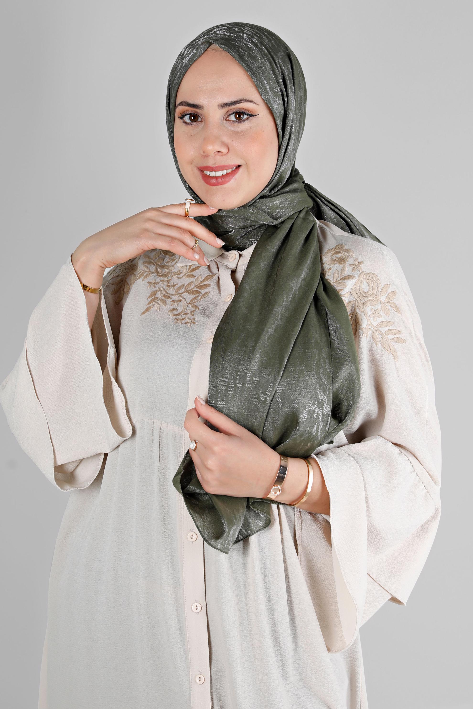 Tesettür giyim HAKİ ALVİNA LEOPAR DESEN ABİYE ŞAL 8226 