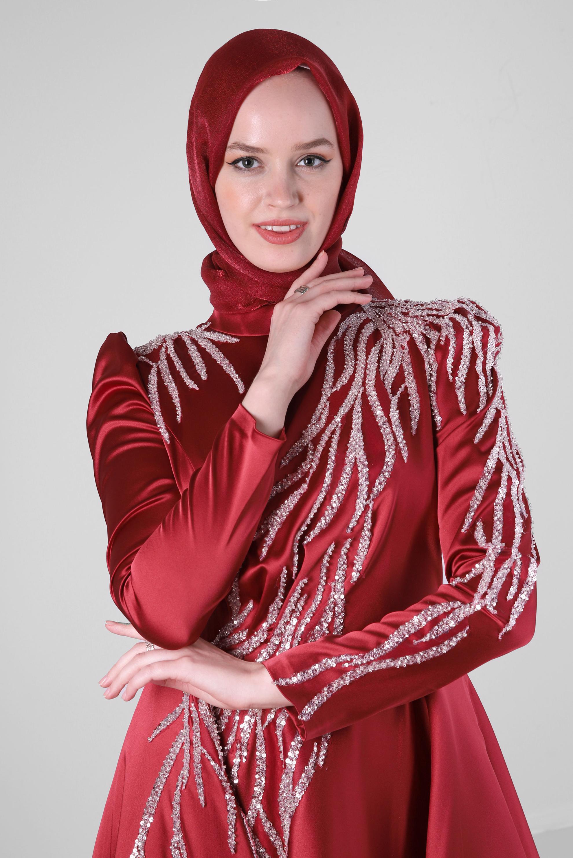 Vêtements hijab ROUGE BORDEAUX CHÂLE À PAILLETTES ALVINA 8240