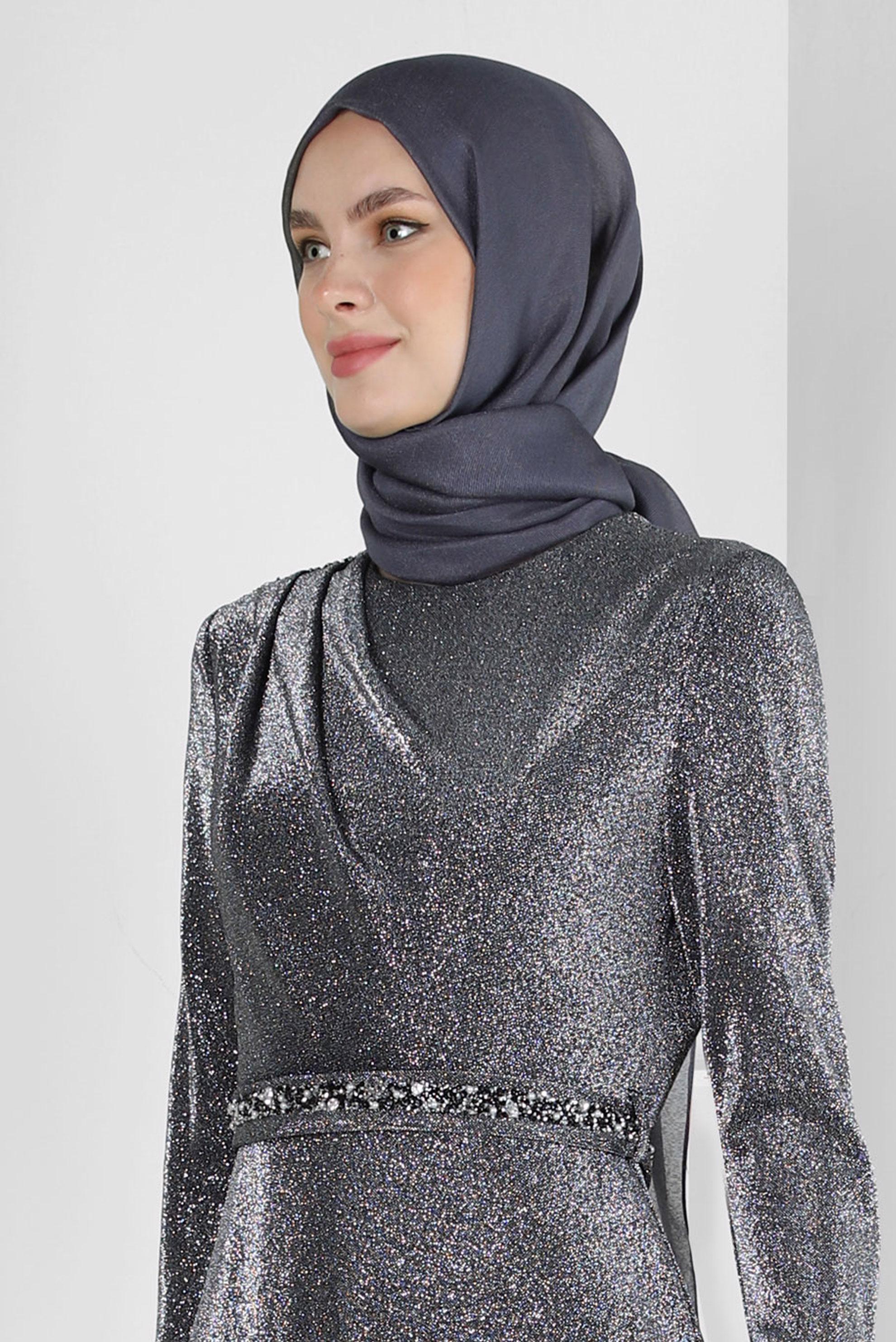 Tesettür giyim GRİ ALVİNA SİMLİ ŞAL 8240