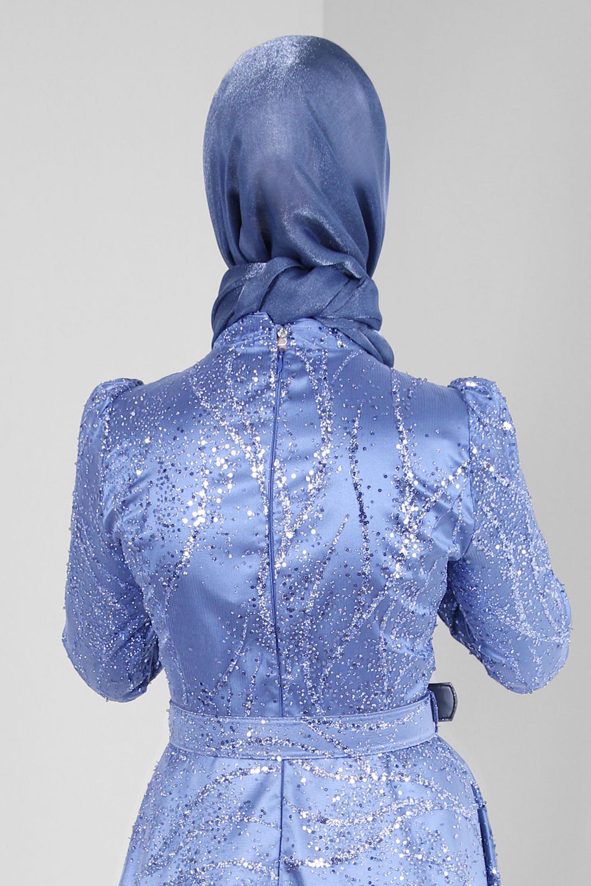 Tesettür giyim LACİVERT ALVİNA SİMLİ ŞAL 8240