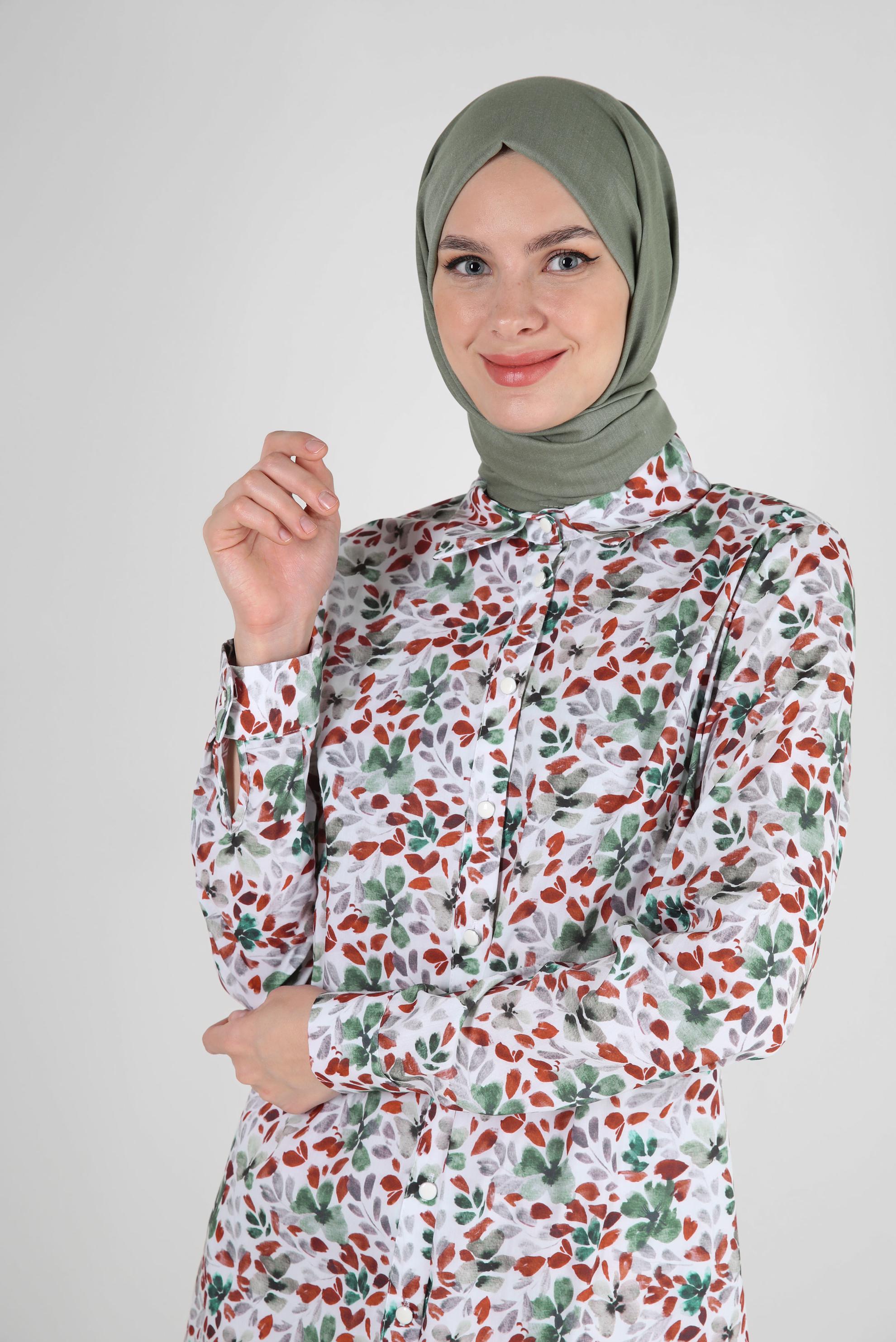 Tesettür giyim YEŞİL ALVİNA DÜZ PAMUK ŞAL 8253