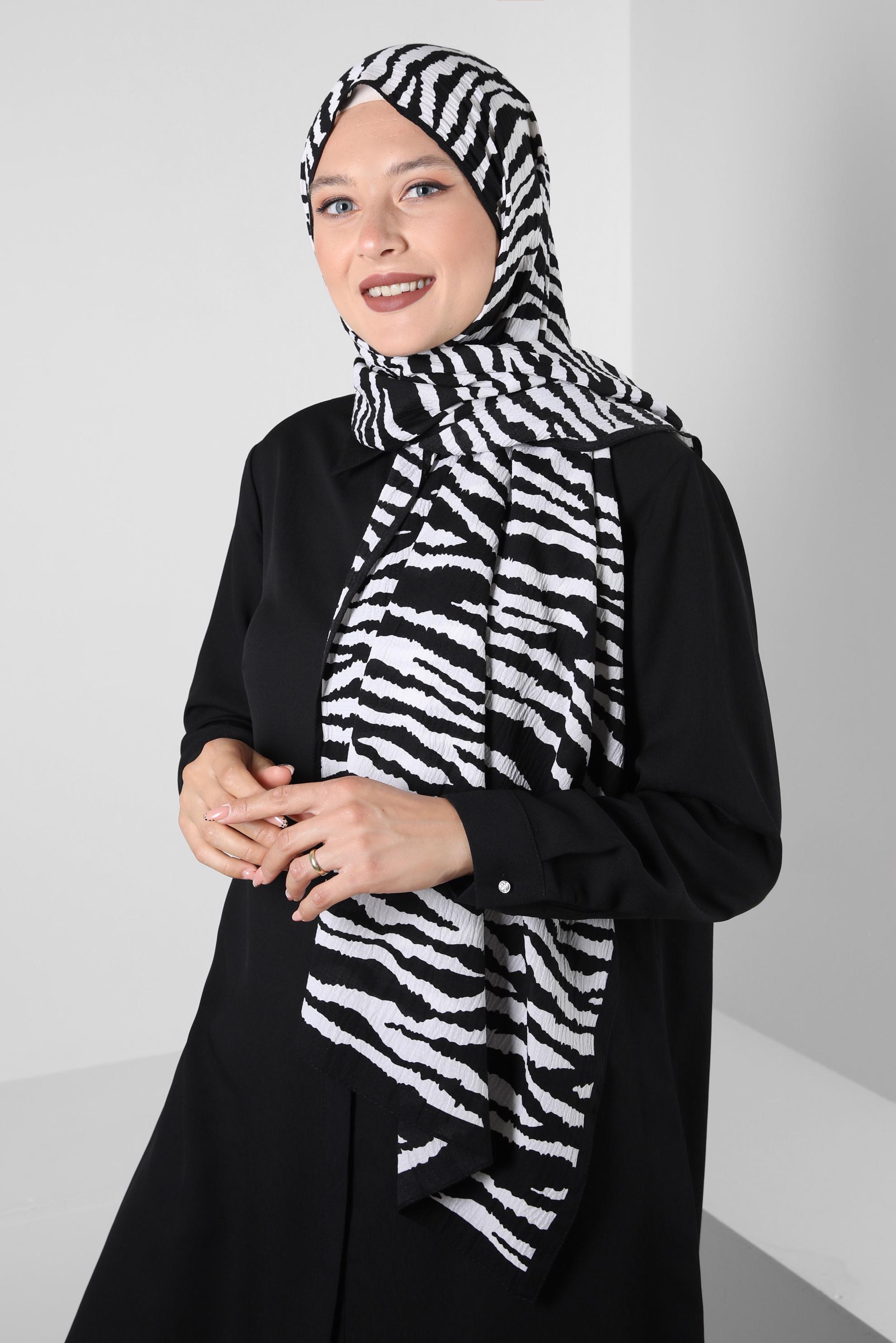 Tesettür giyim SİYAH ALVİNA DESENLİ ŞAL 8254 